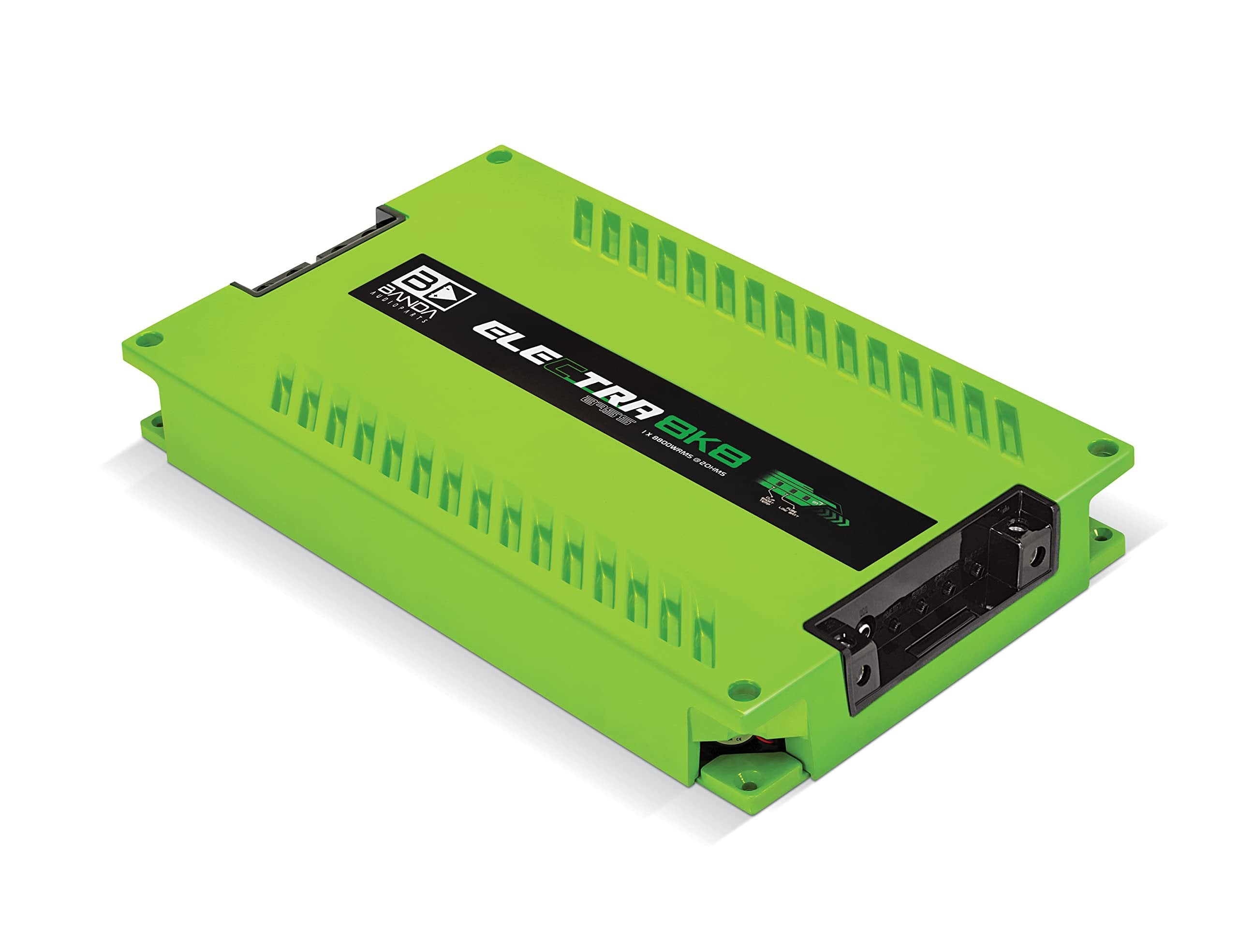 Electra 1-Ch. Vehicle Audio Bass Amp - 8800WRMS D Class High-Powered Mono Bass Amp w/Subsonic Filter & Low Pass Filter Stable @ 2Ohm, LED Indicators, Sound Specialization, Green - Banda 8K82OHMGREEN