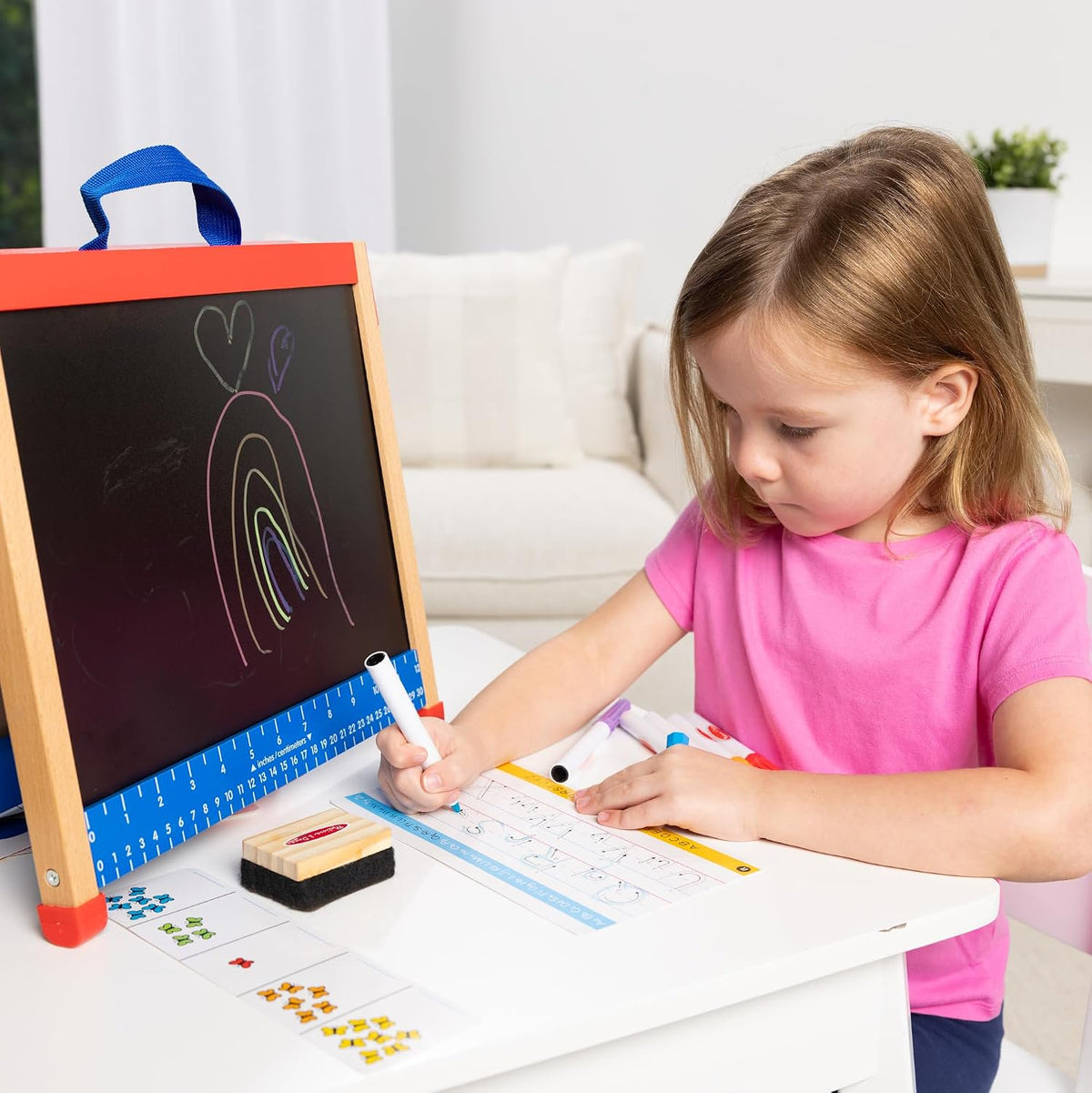 Melissa & Doug Take-Along Activity Easel, Double-Sided Wooden Art Center