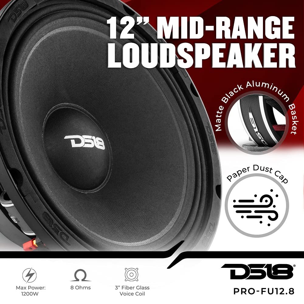 DS18 PRO-FU12.8 12" Mid Range Loudspeaker, 1200 Watts, 600 RMS, 8 Ohms - Powerful Car Audio Midrange Speaker (1 Speaker)