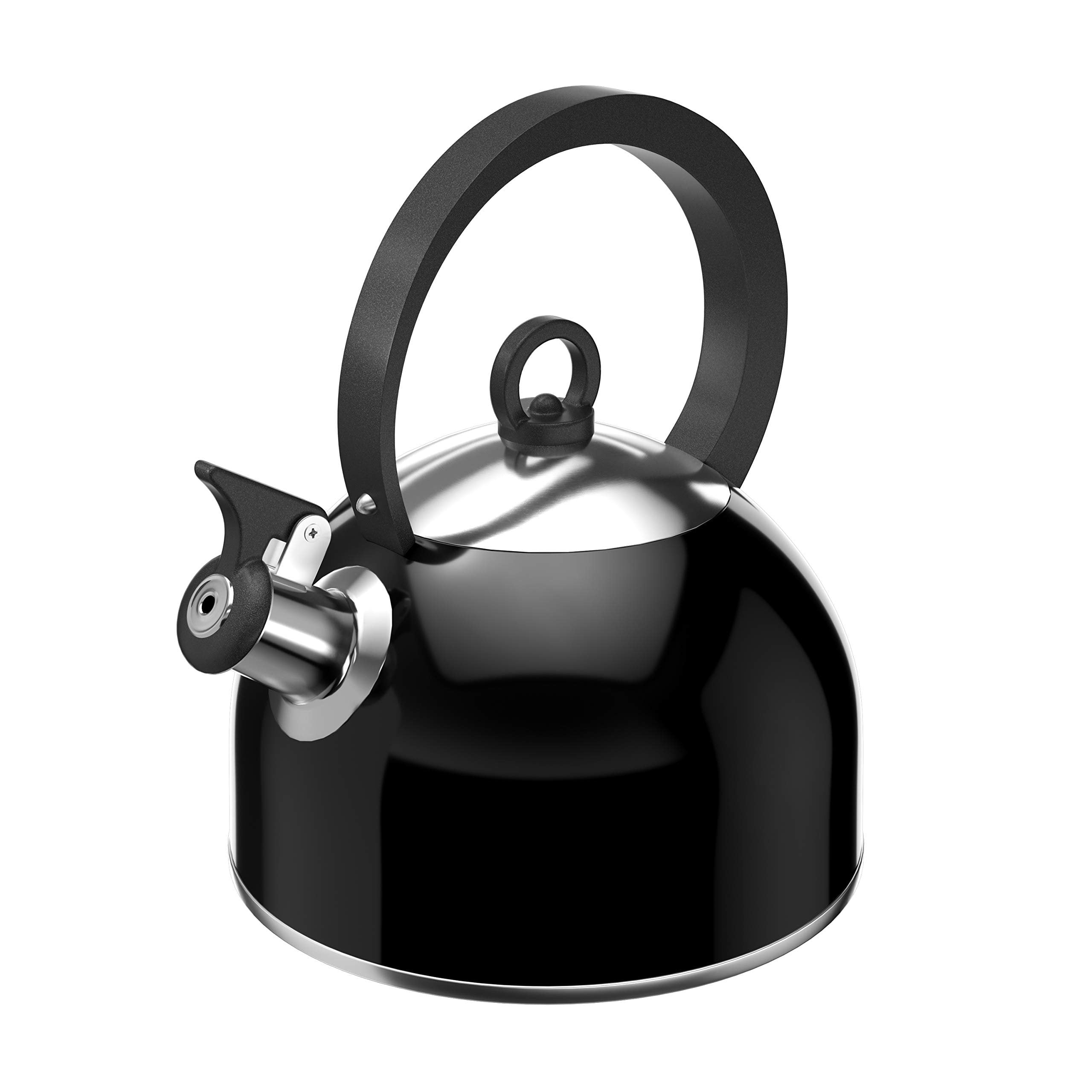 Godinger Studio Hot Water Tea Kettle, Stainless Steel Tea Pot with Whistle, Stovetop Teakettle - 2.5L, Black