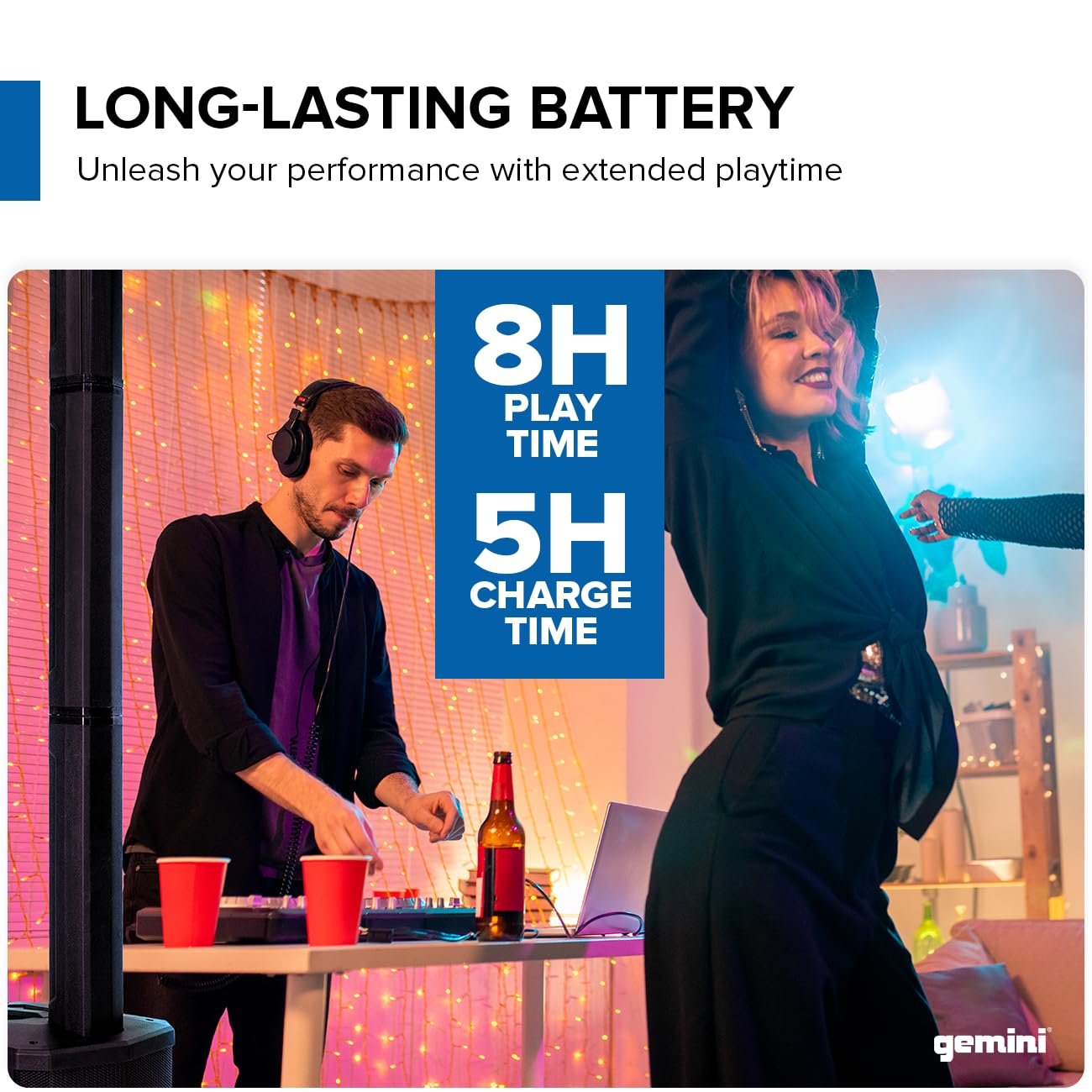 Gemini Sound WPX-2000TOGO Active Battery-Powered Column Line Array Speaker System - 1000W Peak Power, 8-Hour Playtime, Bluetooth, TWS Link, Wireless Audio, 3-Channel Mixer, Portable PA for DJs, Events