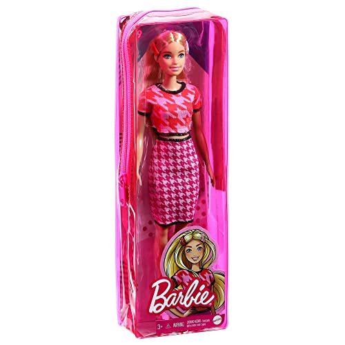 Barbie Fashionistas Doll #169 with Long Blonde Hair, Houndstooth Crop Top & Skirt & Accessories Including Platform Shoes & 2 Barrettes