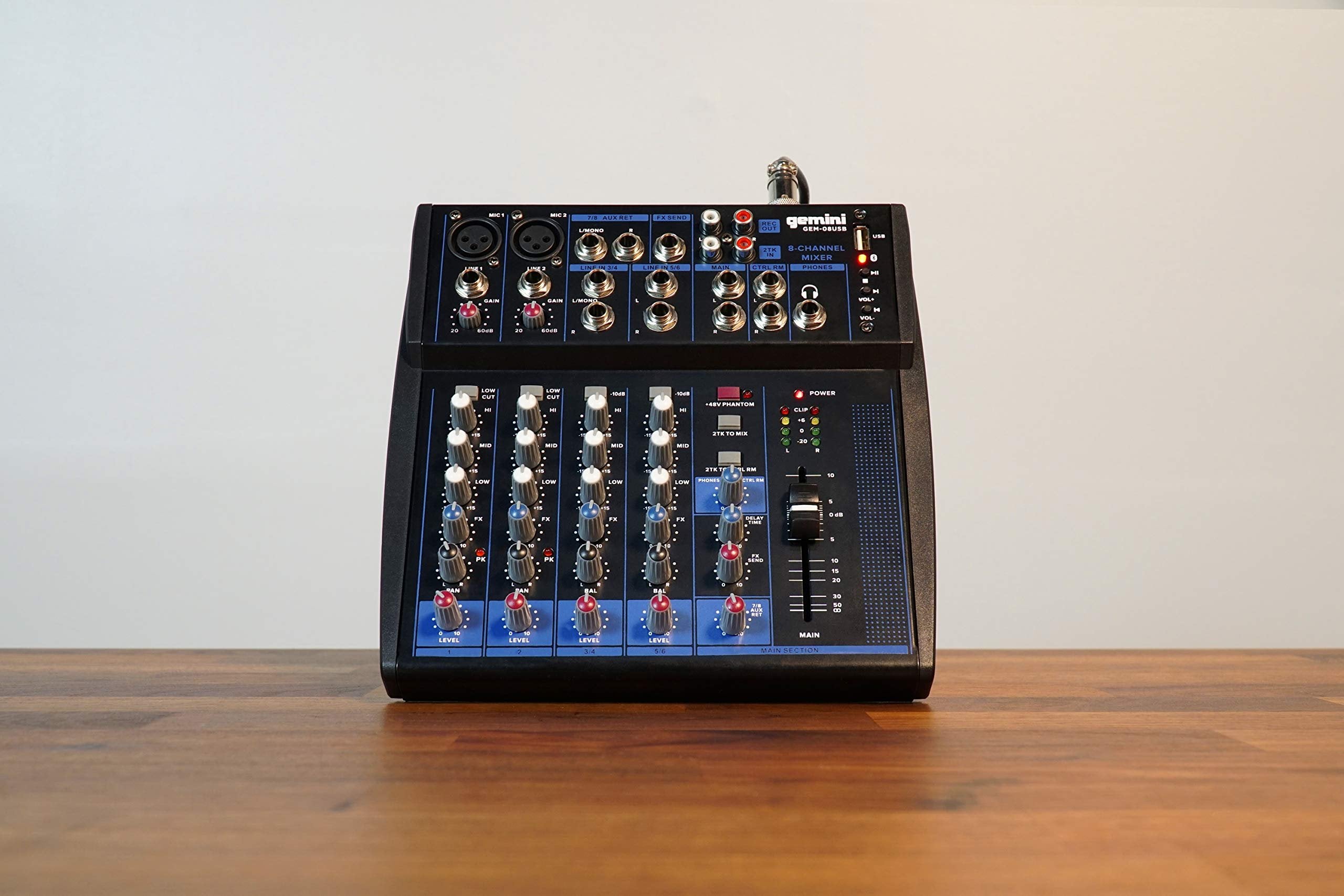 Gemini Sound GEM-08USB - 8-Channel Bluetooth Audio Mixer, Professional Compact DJ Mixer with USB Playback, Phantom Power, 3-Band EQ, and Adjustable FX