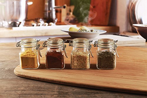 Circleware Glass Spice Jar with Swing Top Hermetic Airtight Locking Lid, Set of 4, Kitchen Food Preserving Storage Containers for Coffee, Sugar, Tea, and Himalayan Seasoning, 3.76 oz, Clear
