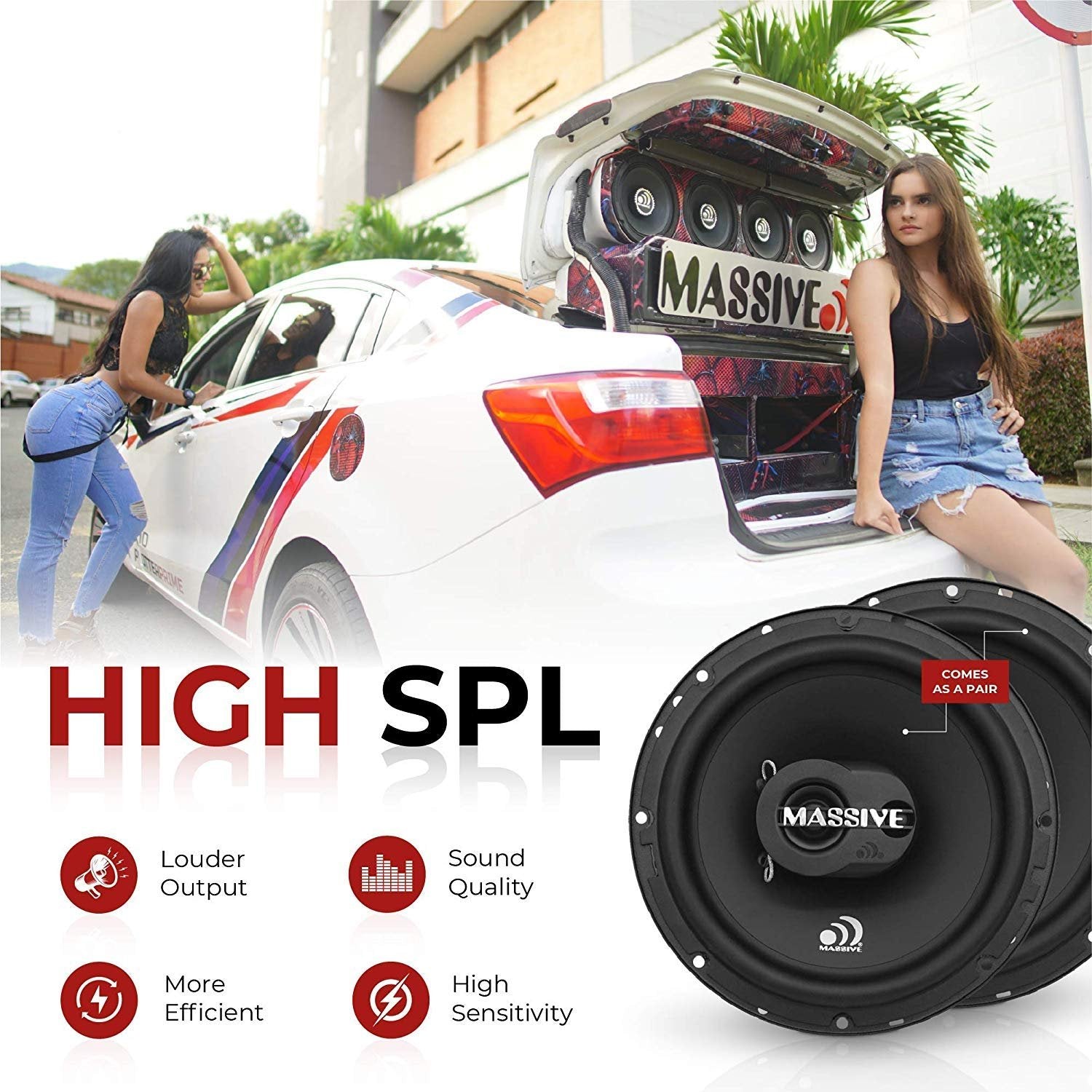 Massive Audio MX65S | 6.5 Inch, 100 Watts Max, 50 Watts RMS, MX Series Coaxial Speakers, 13mm Dome Ferro Fluid Tweeters, 1 “ High Temp Voice Coils, 12dB Crossovers, 4 Ohm (Sold AS Pair)