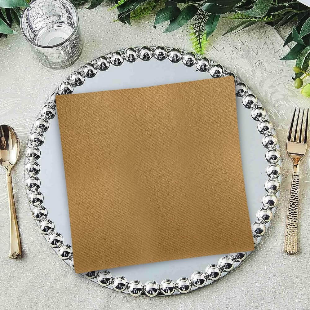 Premium Gold Quilted Cloth-Like Dinner Napkin - 1/4 Fold (Pack of 30) - Absorbent Paper Napkin - Perfect for Any Occasion