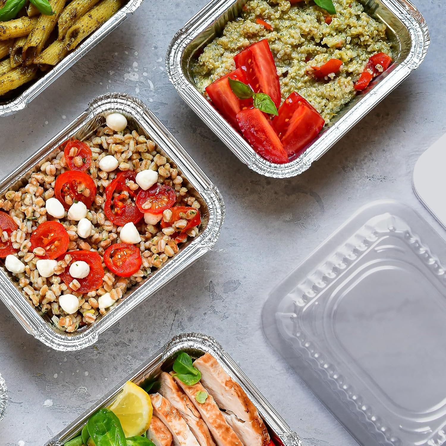 Nicole Home Collection Aluminum Pans with Lids - 50 Count - 1LB Oblong Pans (5"x4")- To Go Containers with Lids - Disposable Tin Foil Pans - Perfect for Catering, Meal Prep, Baking, Freezer Safe