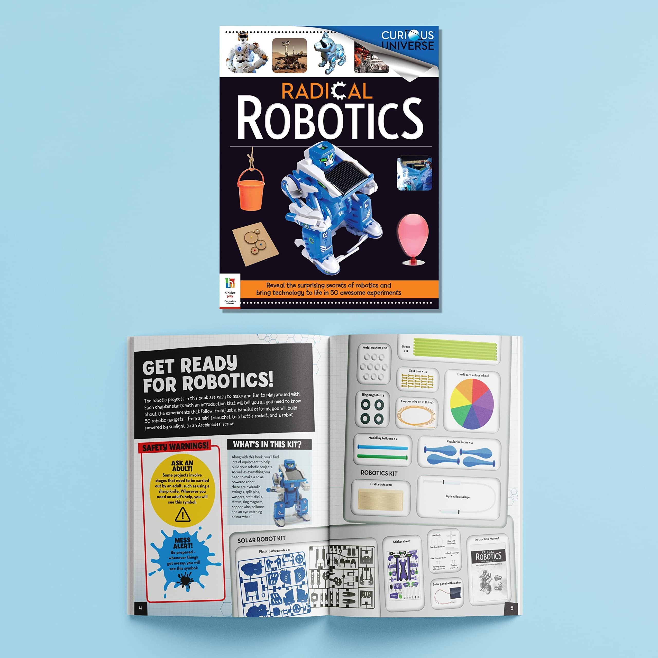 Curious Universe - Radical Robotics Science Kit - 50 Science Experiments with 95 Piece Kit - DIY Science and Robotics for Kids - Build Rocket Car - Create Robot - STEM Skills for Kids Aged 8 to 14
