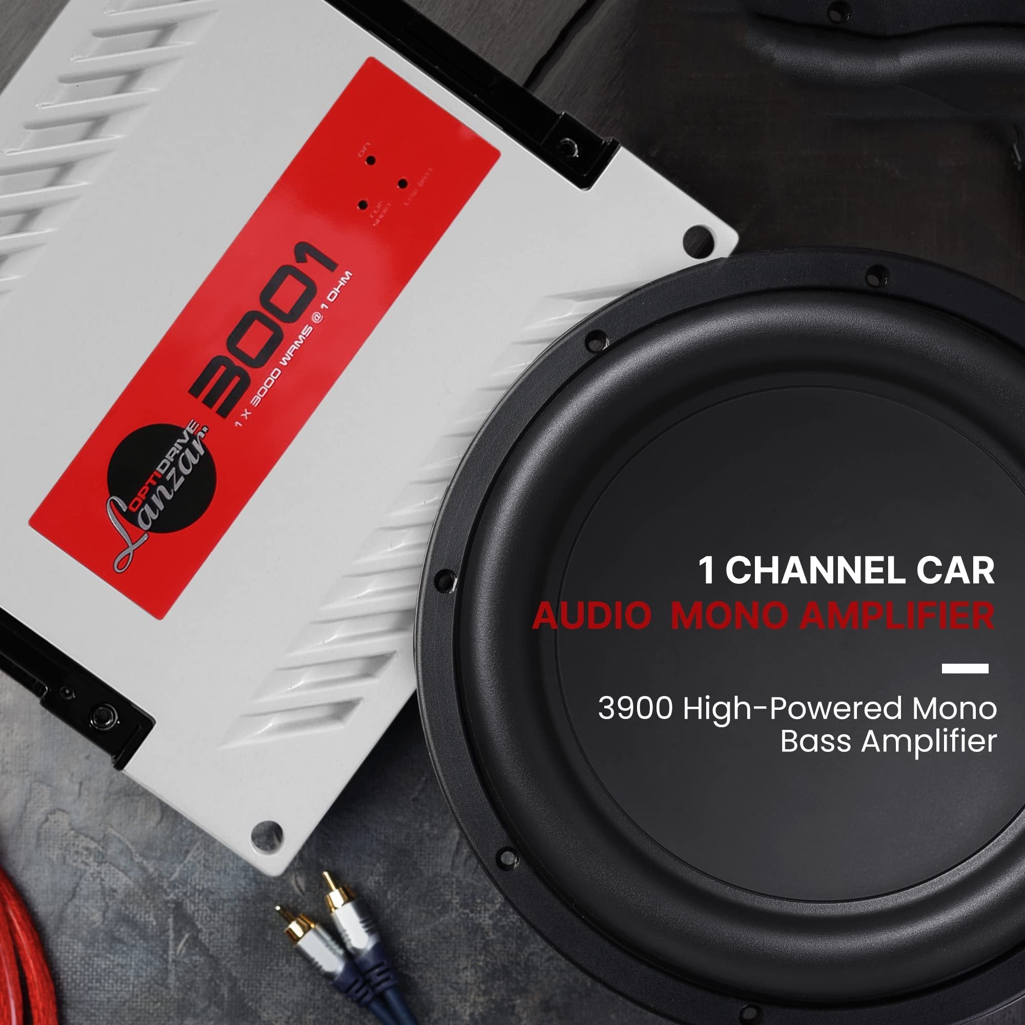Jovial One Channel Car Audio Mono Amplifier, 3900 Watt Max @ 1 Ohm High-Powered Mono Car Amplifier with Subsonic Filter and Low Pass Filter, Cooling Fans, White