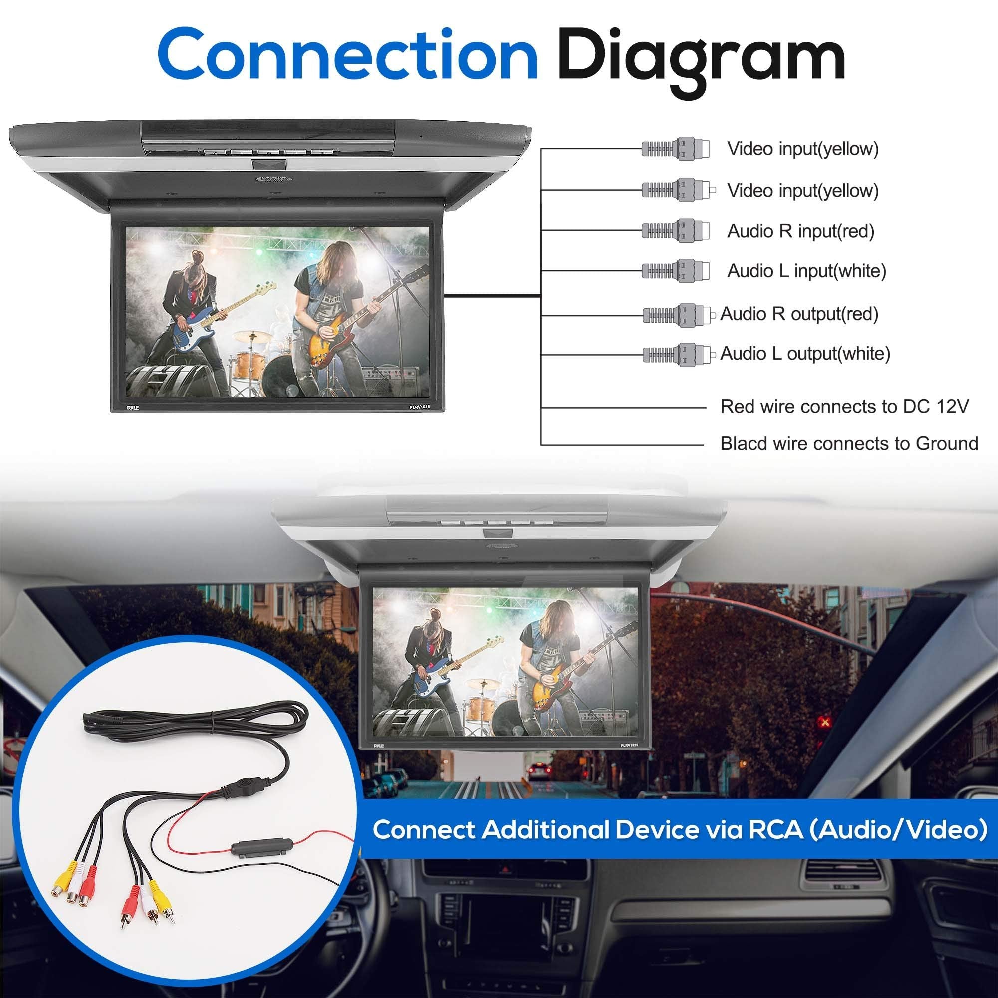 Pyle 15.6-Inch Overhead Flip-Down Car Monitor - Hi-Res 1680x800p Widescreen Car Roof Mount Monitor, Vehicle Flip Down Overhead Screen w/IR, FM Transmitter, USB/SD, HDMI, AV, Stereo Speaker -PLRV1525