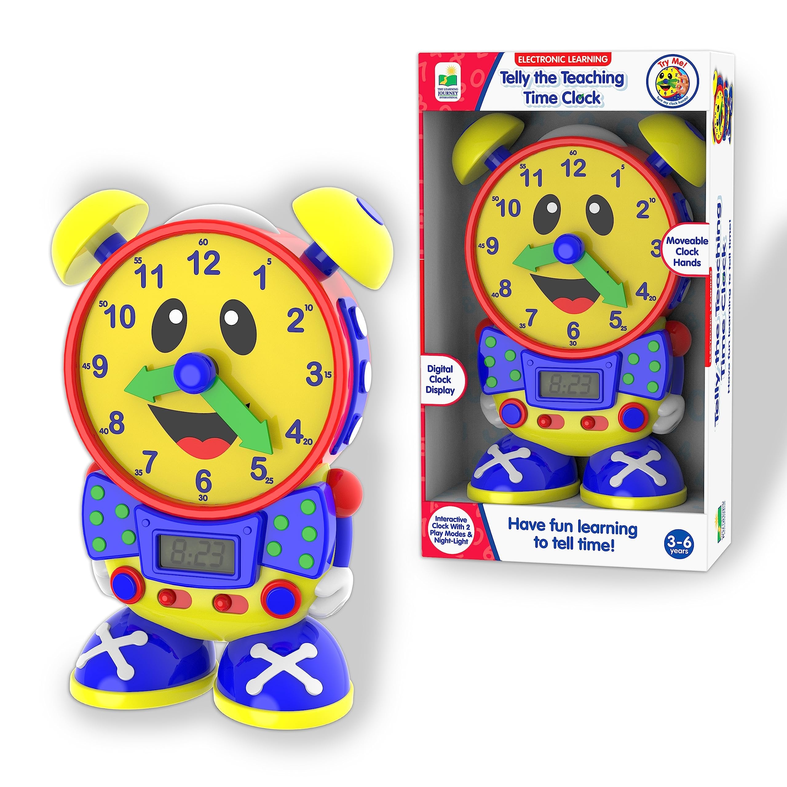 The Learning Journey Telly The Teaching Time Clock, Electronic Analog & Digital Time Telling Aid with Two Quiz Modes & Night Light,Multi
