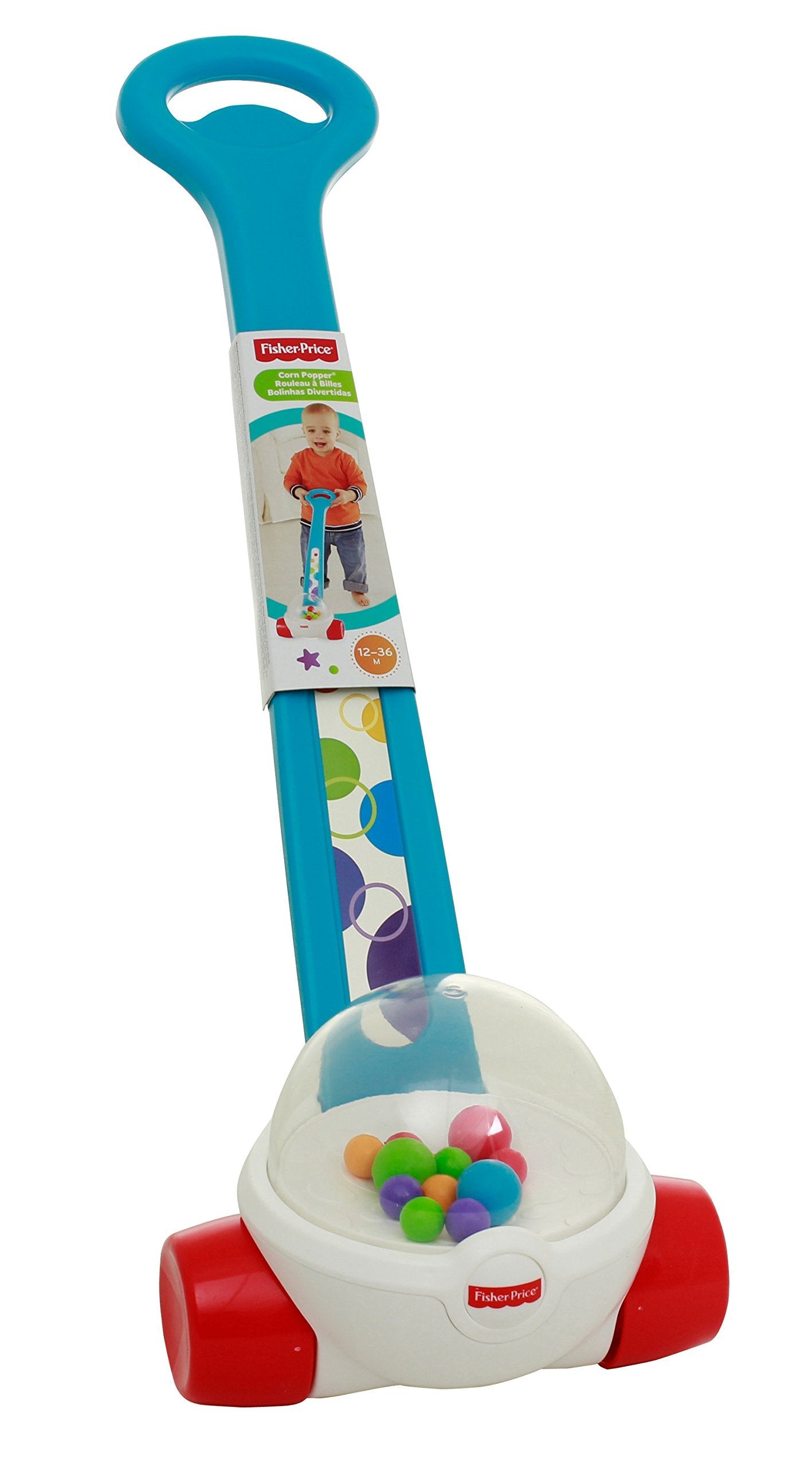 Fisher-Price Corn Popper Baby Toy, Blue, Toddler Push Toy with Ball-Popping Action for 1 Year Old and Up