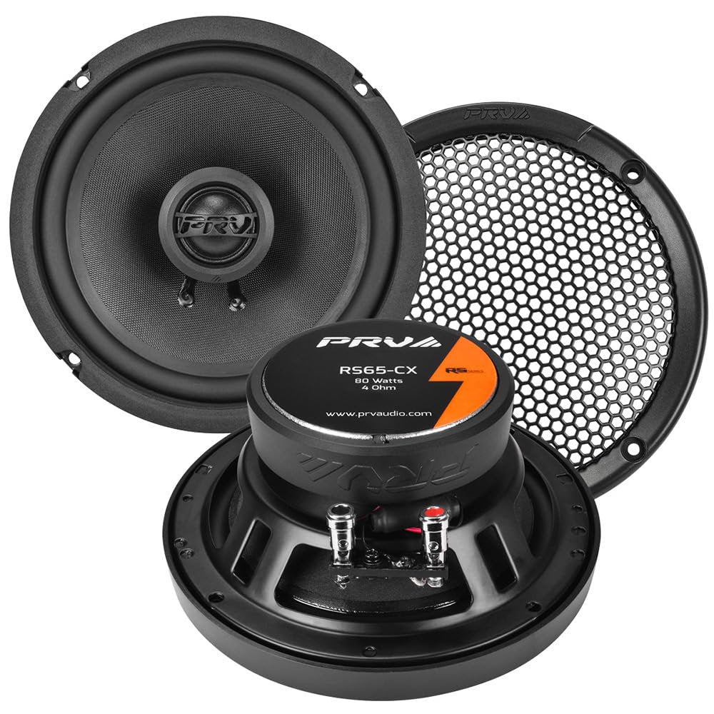 PRV AUDIO 6.5 Inch 2-Way Car Coaxial Speakers 160 Watts per Pair 4 Ohm RS65-CX, Premium Speaker Built-in Neodymium Tweeters with Grill Included - Great for Car Stereo Sound System (Pair)