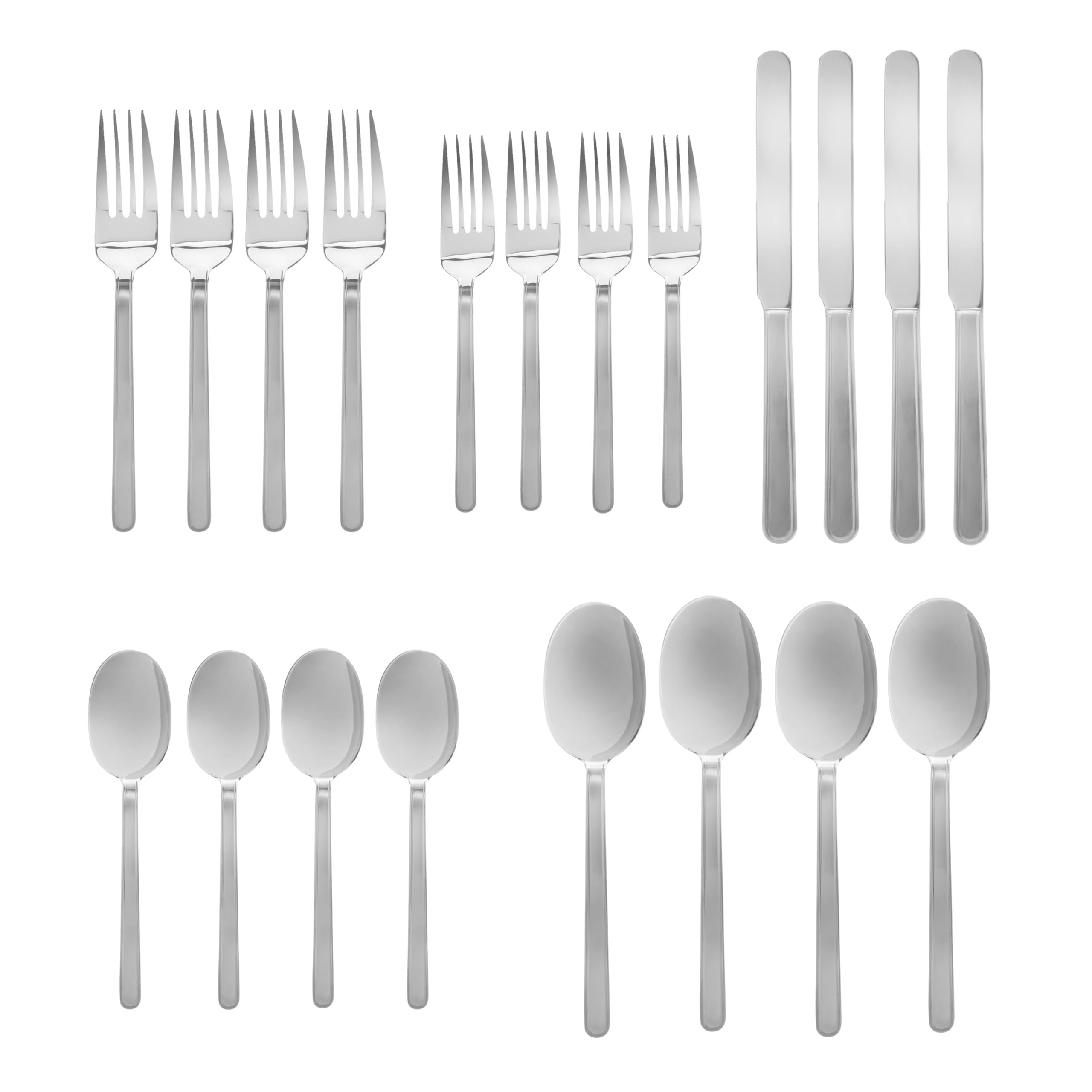 Godinger 20 Piece Flatware Set with 4 Dinner Forks, 4 Salad Forks, 4 Tablespoons, 4 Teaspoons and Knifes, 18/0 Stainless Steel Rail Satin Fade, Set of 4