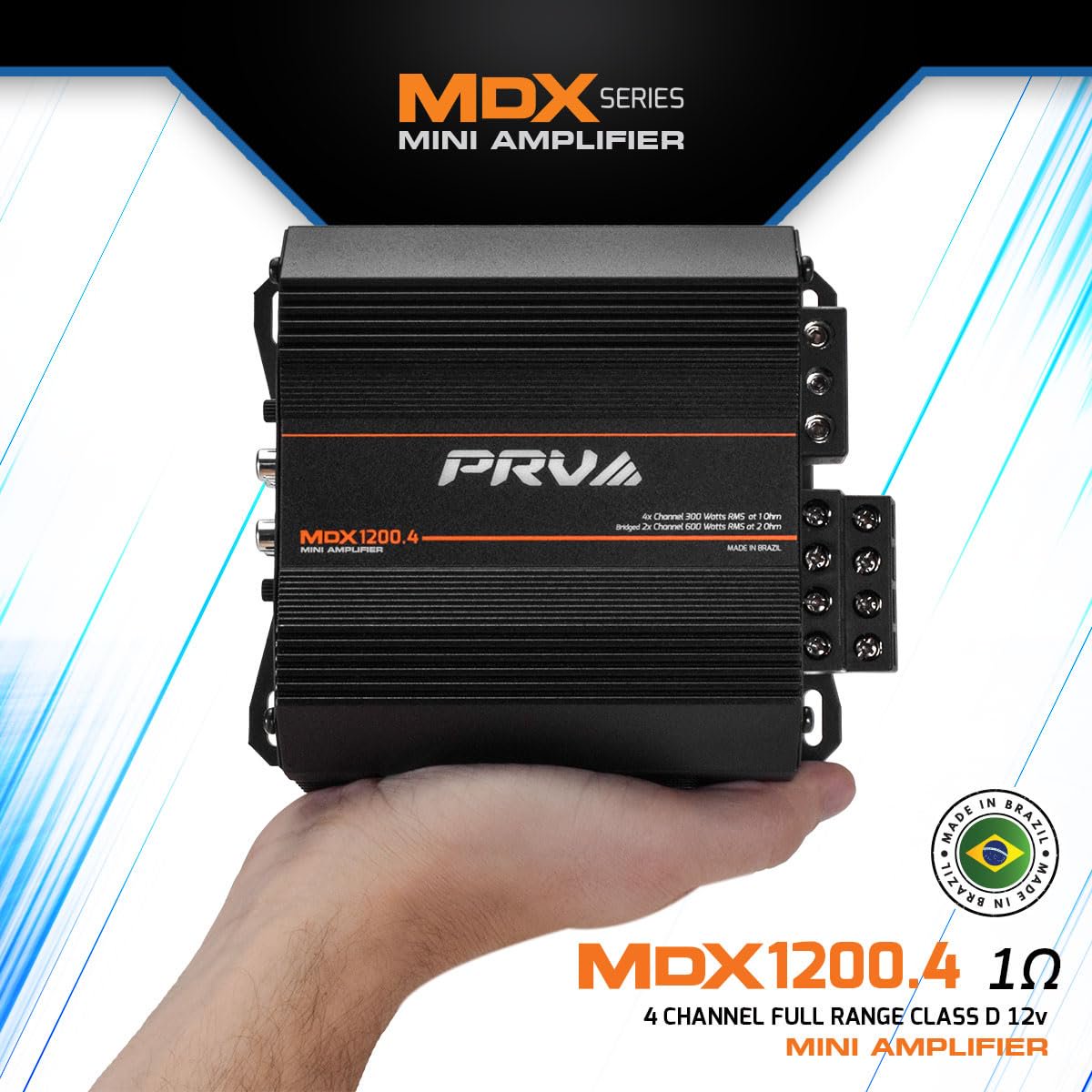 PRV Audio MDX1200.4 1 Ohm Mini 4 Channel Car Audio Amplifier 4 x 300 Watts RMS at 1 Ohm - 1200 Watt 12 Volts Bridgeable Amp for Powersports, Motorcycles, ATV, for High Power Stereo Speaker Systems