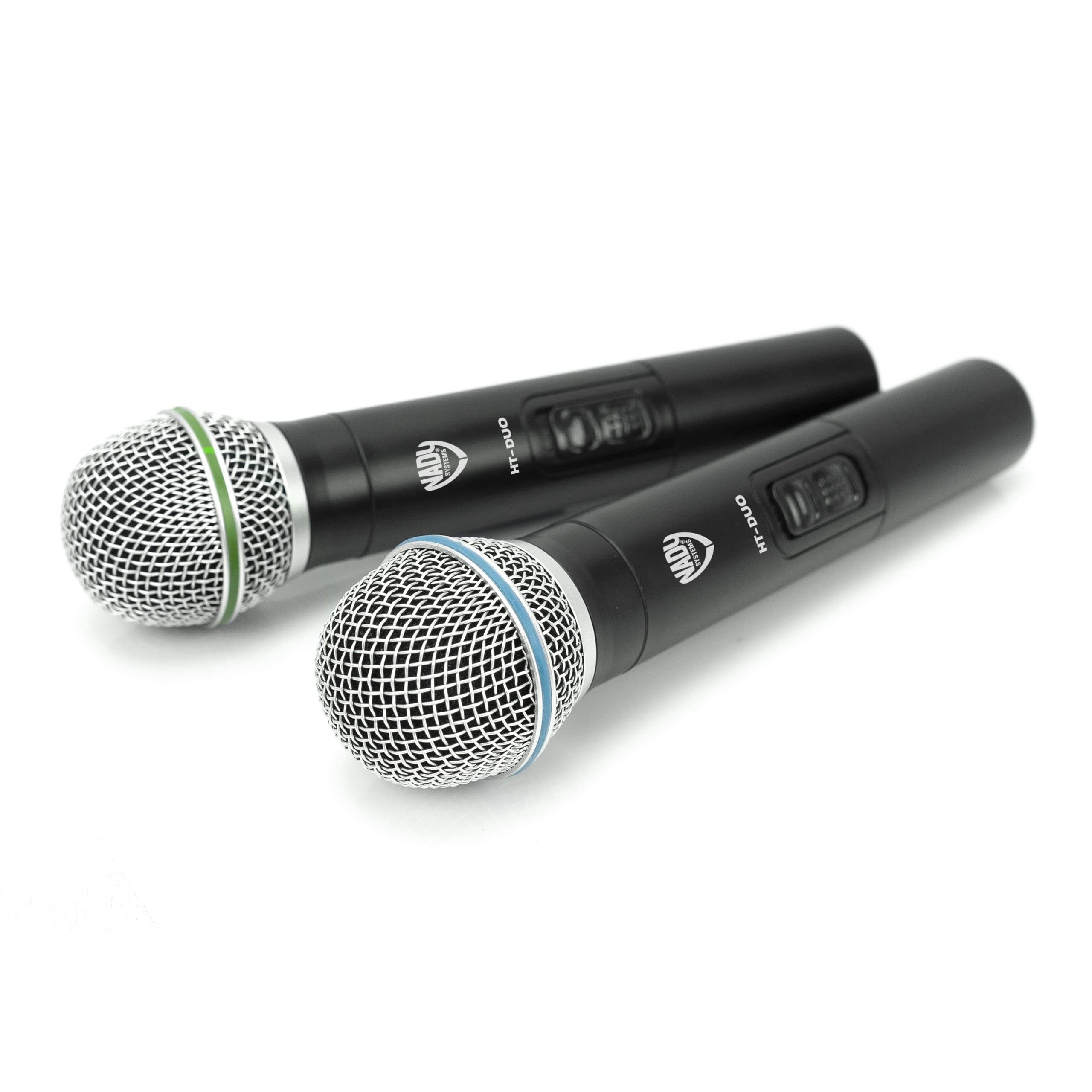 Nady DKW DUO HT B/D VHF Dual Wireless Handheld Microphone System – includes 2 microphones, AC adapter and audio cable – Easy setup – Karaoke, performance, presentation, public address