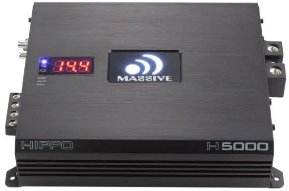 Massive Audio H5000 | 5,000W RMS 1-Ohm Monoblock – Class D SPL Amp, Extreme Bass Power, Dual Power Inputs, Competition-Grade Car Audio - Hippo Series Amplifier