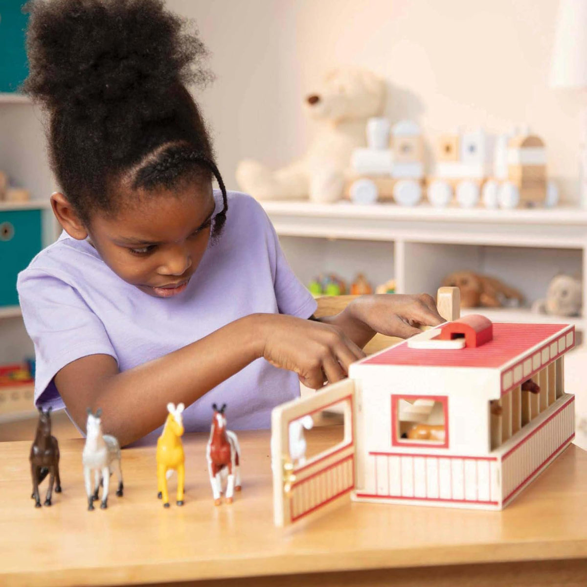 Melissa & Doug Take-Along Show-Horse Stable Wooden Barn Toy Set