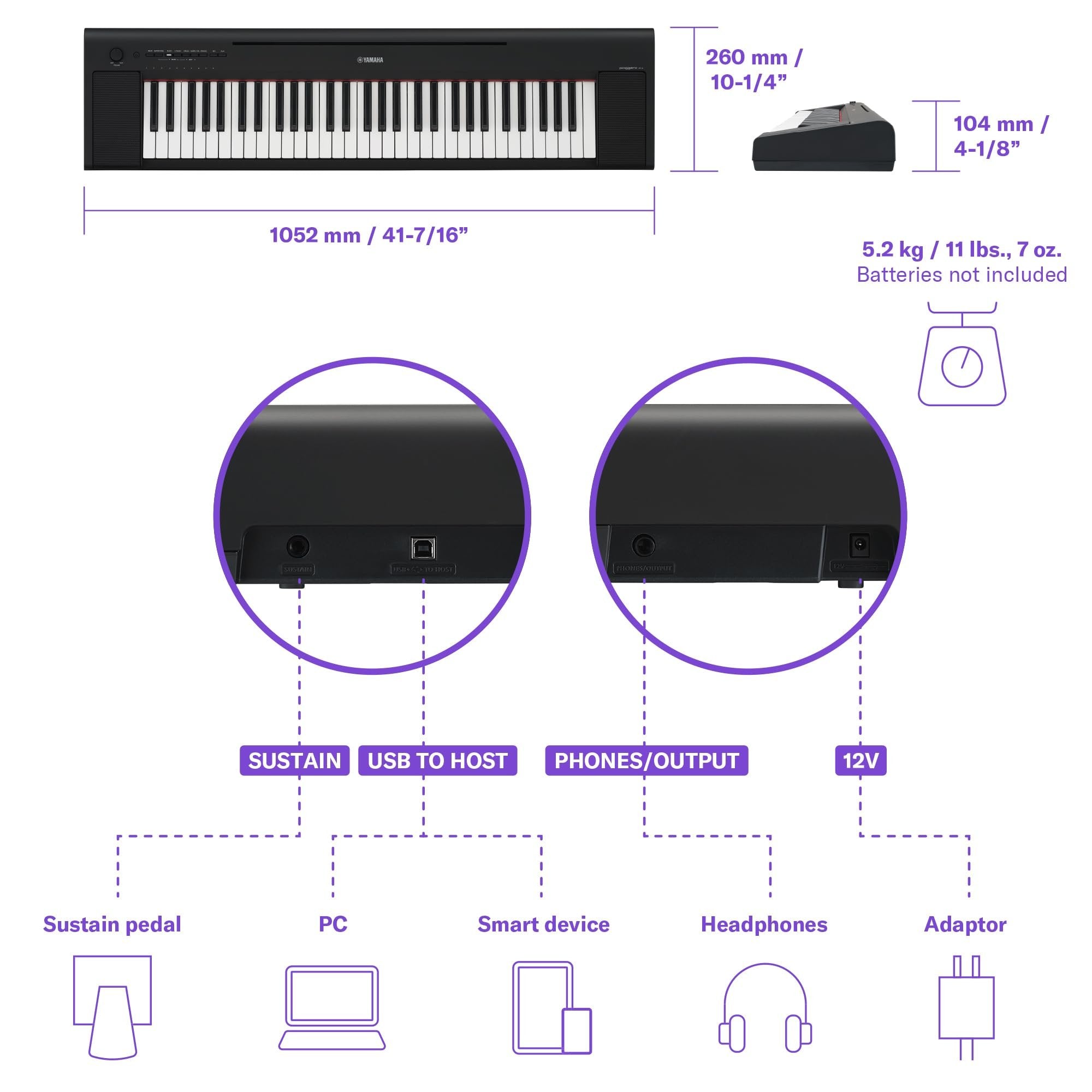 Yamaha 61-Key Piaggero Ultra-Portable Digital Piano, Black (NP15B)