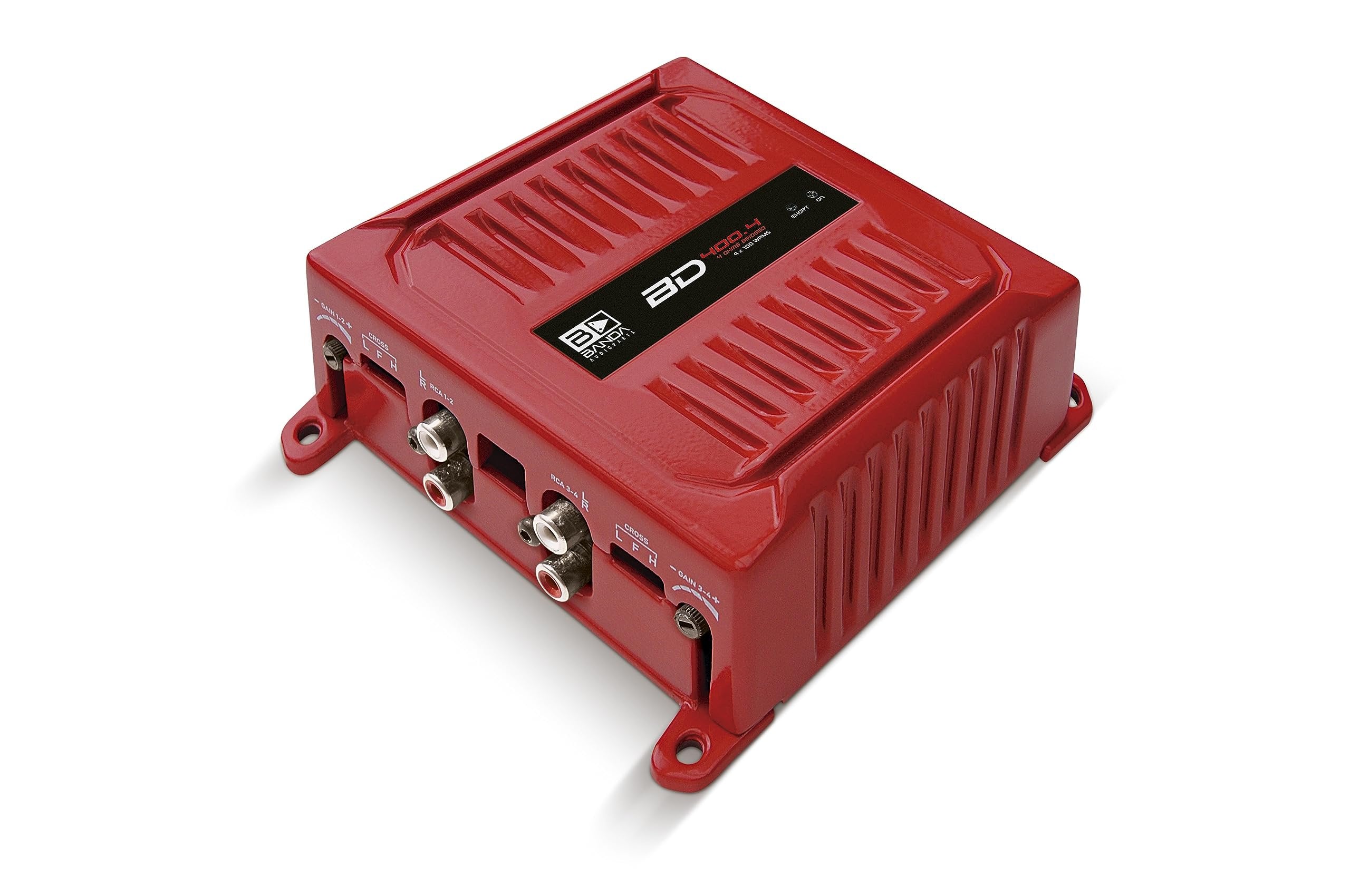 Banda Audioparts BD400.4RED Four Channel 4 x 100 Watt Rms Full Range Car Audio Amplfier 4 Ohms Bridged with Optional Use Low or High Pass Filters Red