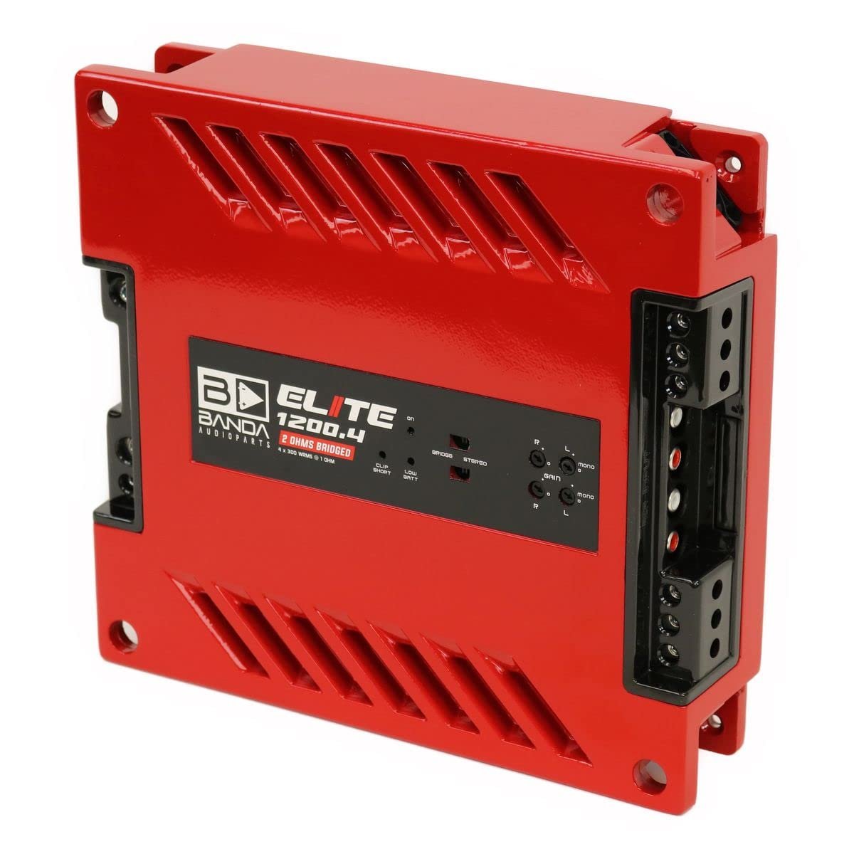 4-Ch. Vehicle Audio Bass Amplifier - 300W D Class High-Powered Mono Bass Amp w/Subsonic Filter & Low Pass Filter Stable @ 1 Ohm, LED Indicators, Sound Specialization, RED - BANDA 1200.41OHMRED