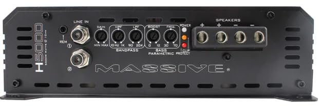Massive Audio H5000 | 5,000W RMS 1-Ohm Monoblock – Class D SPL Amp, Extreme Bass Power, Dual Power Inputs, Competition-Grade Car Audio - Hippo Series Amplifier