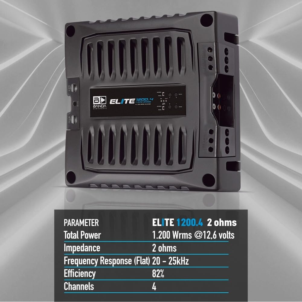 Banda Audioparts Elite 1200.4 2-Ohm Stable 4 Channel Car Amplifier 4 x 300W RMS @ 12.6V Class D Full Range Amp, Compact High Efficiency 4CH Amplifier for Speakers & Subwoofers AND DRIVERS AND TWEETERS