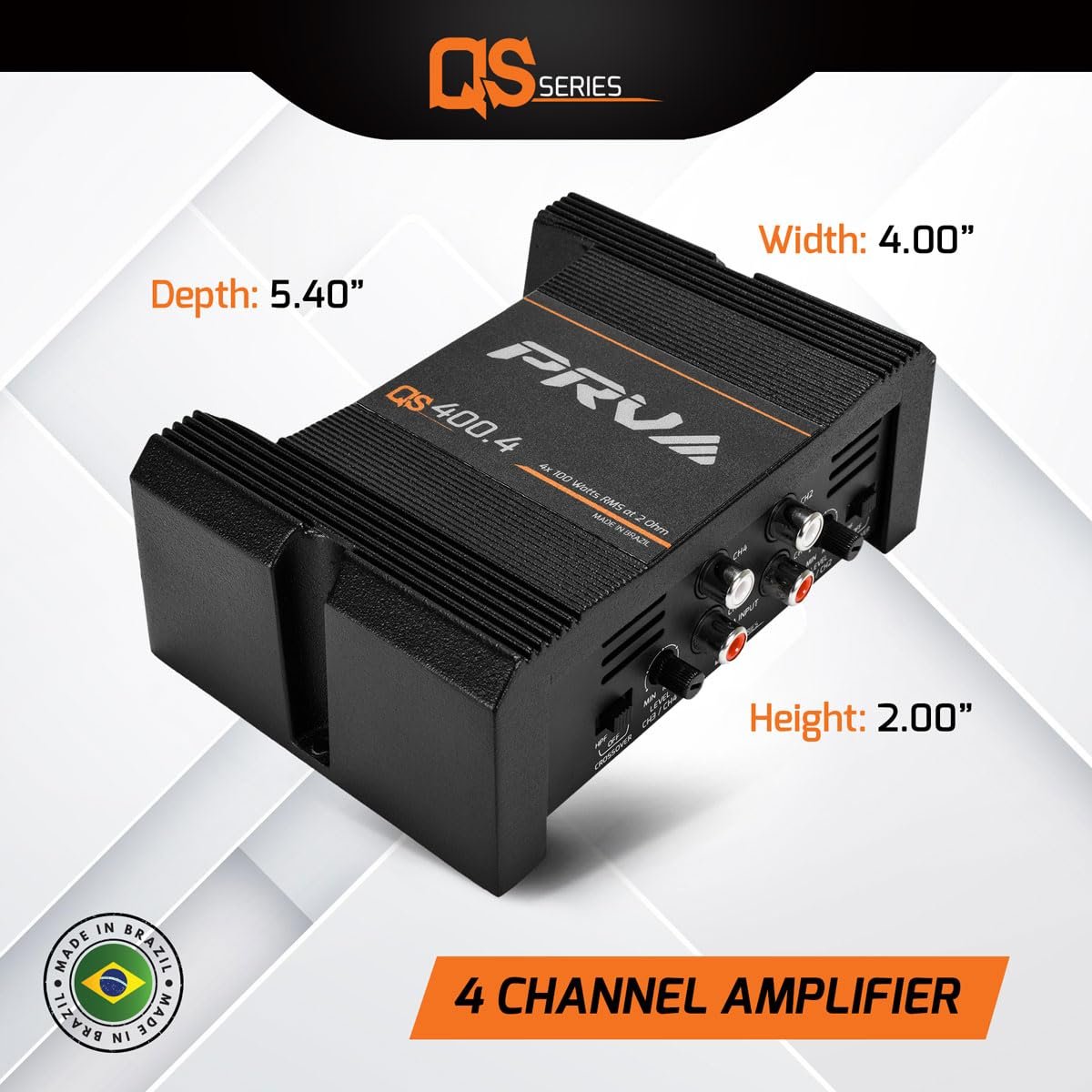 PRV Audio QS400.4 2 Ohm Mini Compact 4 Channel Car Audio Amplifier 4 x 100 Watts RMS at 2 Ohm - 400 Watt Amp Stereo 12 Volts Amp Class D Full Range Bridgeable