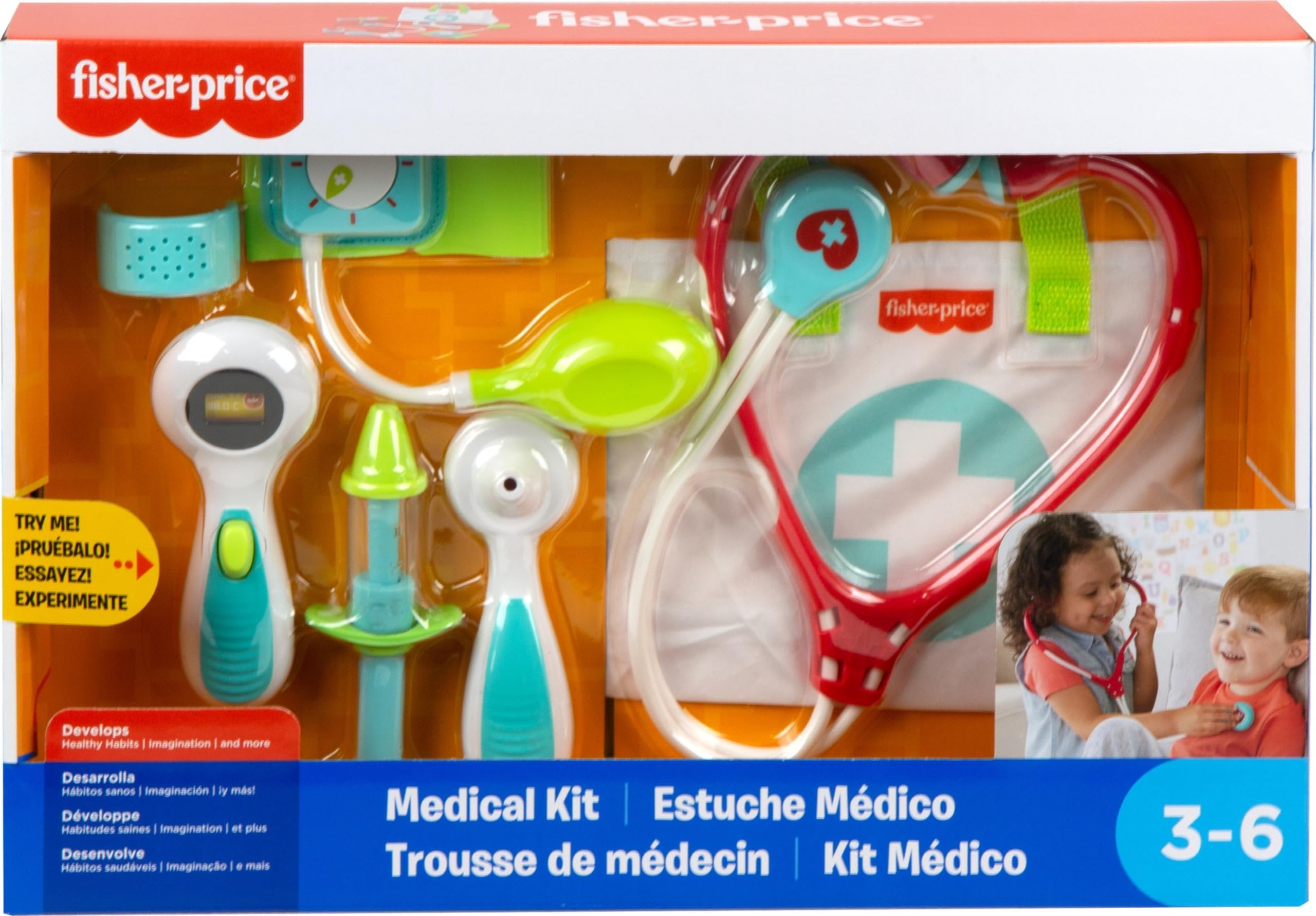 Fisher-Price Preschool Pretend Play Medical Kit 7-Piece Doctor Bag Dress Up Toys for Kids Ages 3+ Years