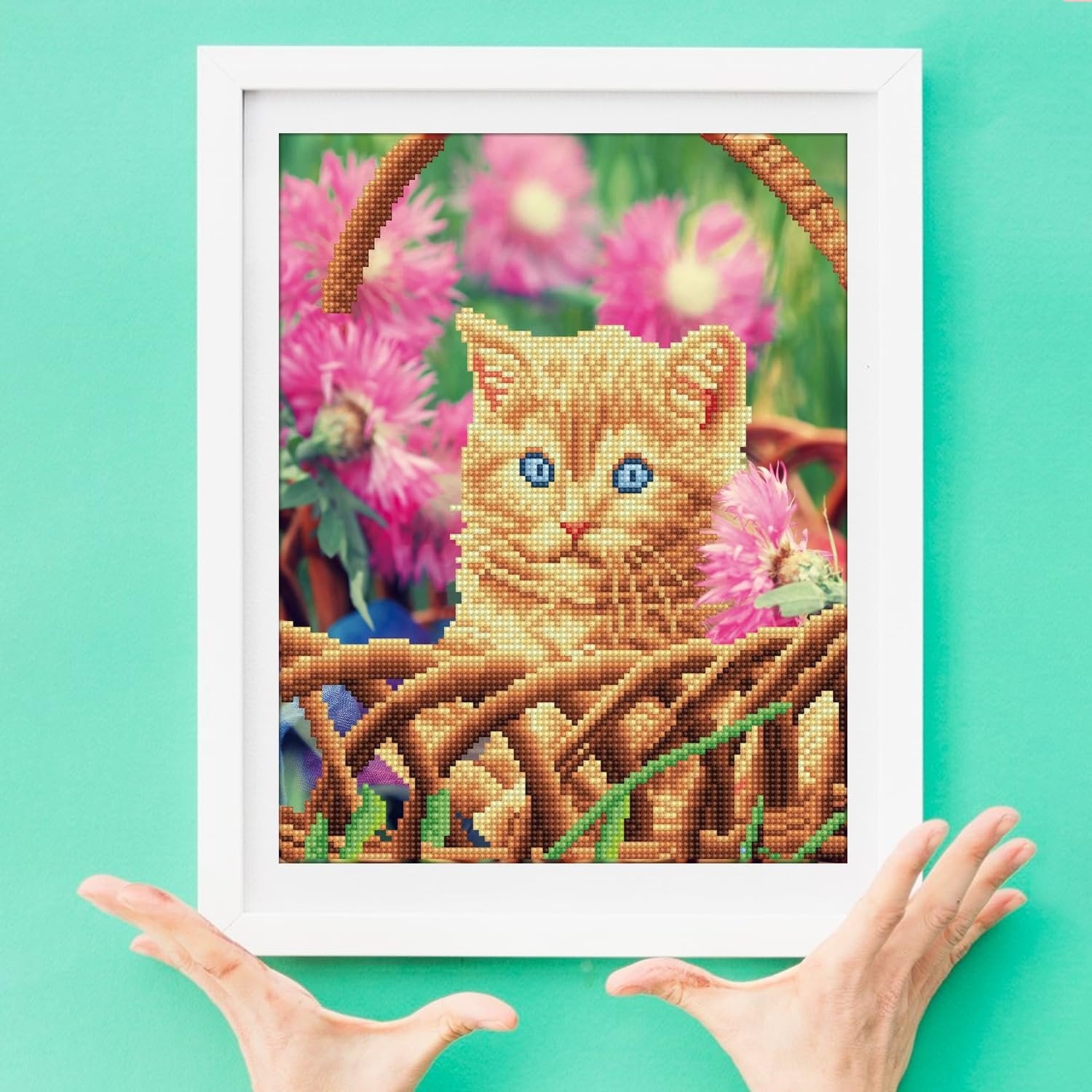 Diamond Art By Leisure Arts Kitten Basket, 11"X14", Intermediate Diamond Painting Kits For Adults, Art For Adults, Kit, Painting