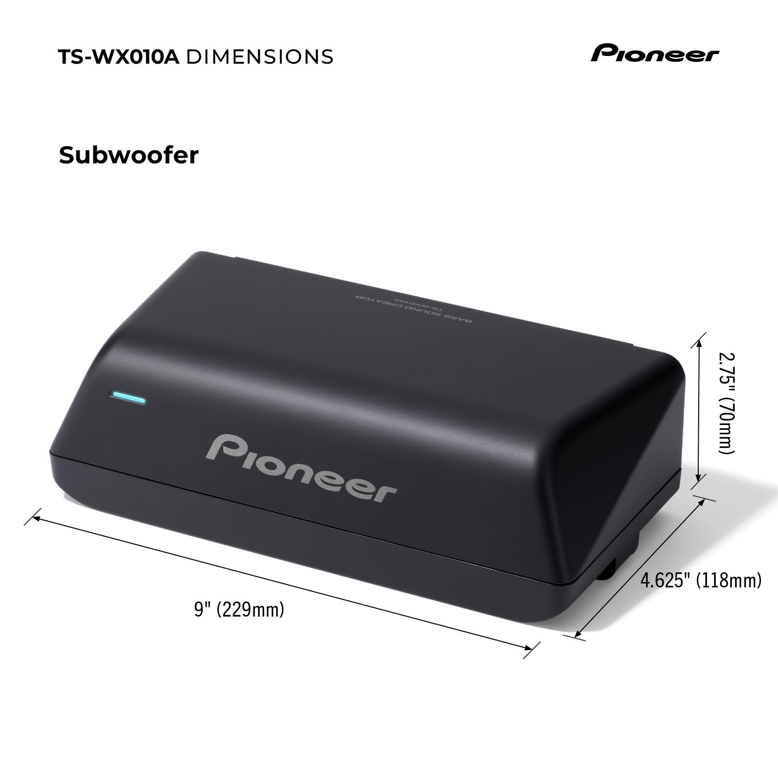PIONEER TS-WX010A Under-Seat Subwoofer – 160W Max, Pre-Loaded, Built-in Amp for Easy Bass Upgrade, Enclosure Included, Amp Included, High-Level Input, Works with Most Factory or aftermarket radios