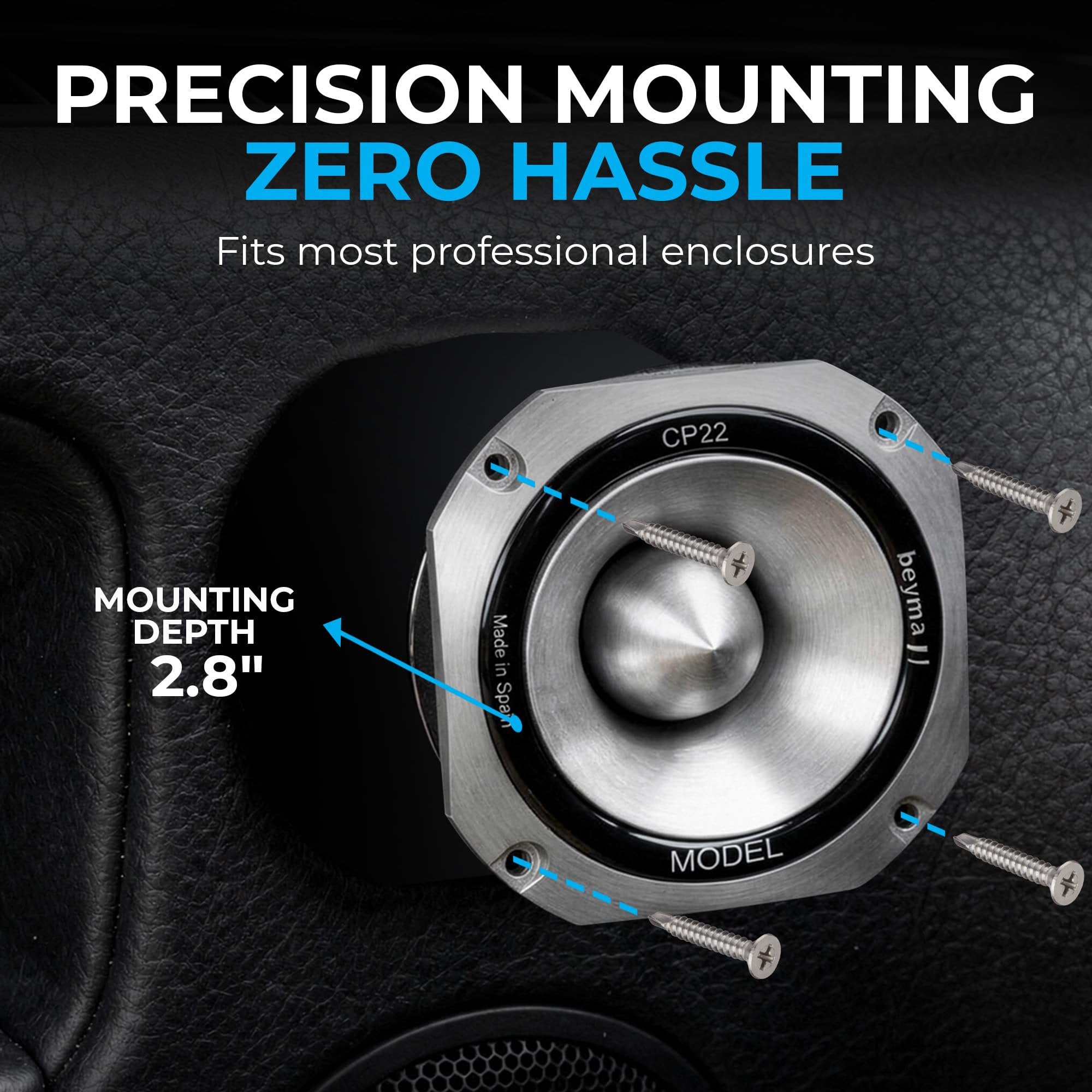 Beyma 8 Ohm Compression Tweeter Speaker, 4 Inch, 107dB Sensitivity, 1.5" Voice Coil, Aluminum Diaphragm, High Output Tweeters Speakers Car Audio, Long Throw Narrow Dispersion, 25W AES Power