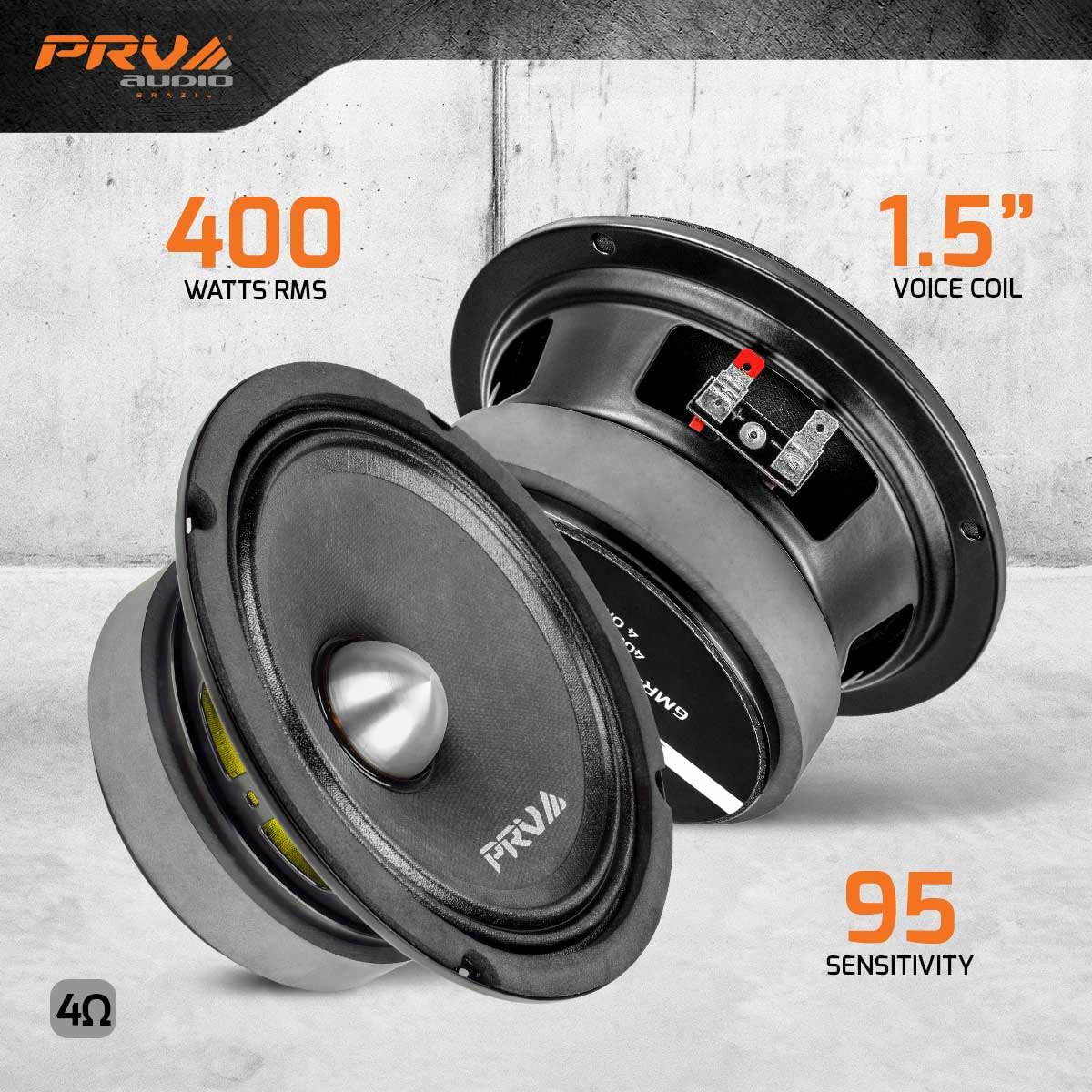 PRV Audio 6MR400-4 6-inch Midrange Bullet Speaker 200 Wrms 400 Watts Peak 4-Ohm Pro Car Audio on The Wheel Systems - 6MR4004BULLET