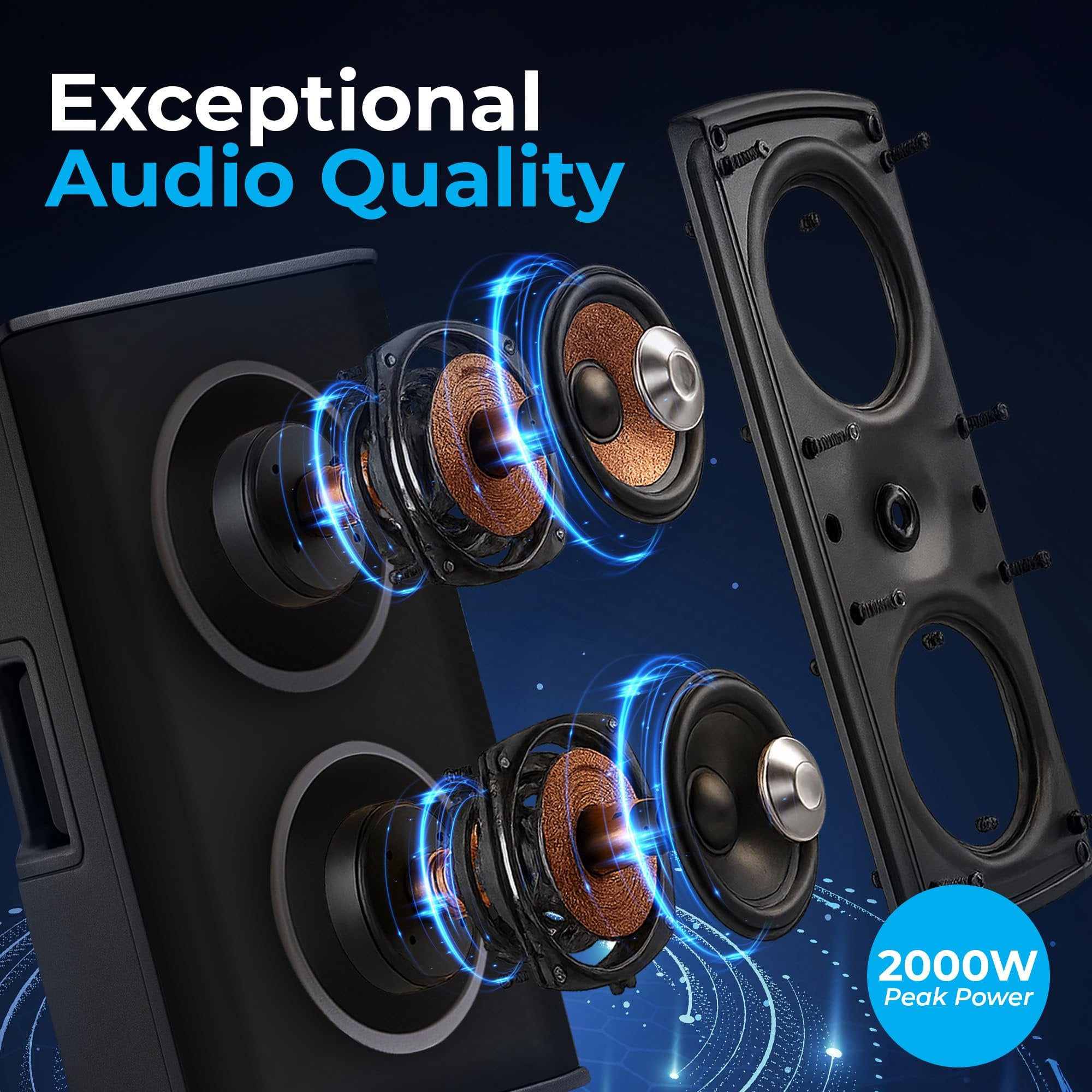 ANTAKIPRO 15-Inch 2-Way Active Loudspeaker - 2000W 4 Ohms Wireless Speaker with USB Inputs, Digital Signal Processing, TWS, XLR & RCA, Loud Outdoor Bluetooth Speaker Suitable for DJs & Sound Systems