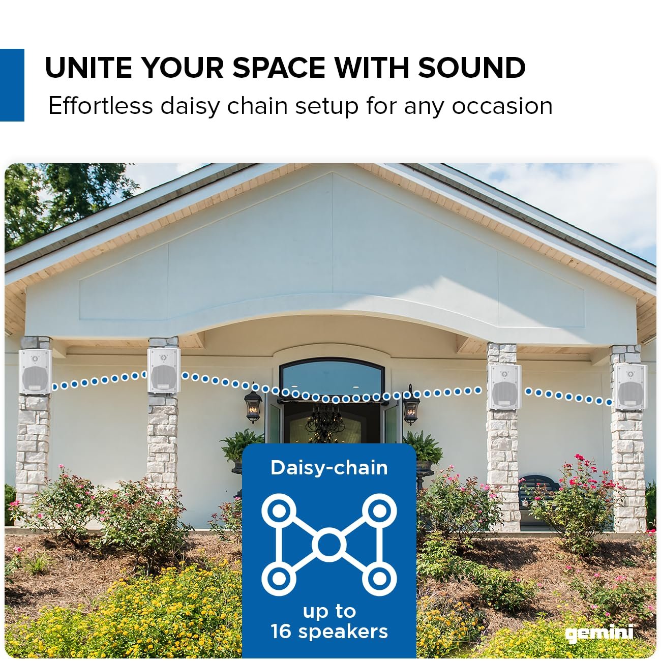 Gemini Sound GHSI-W650BT-PR-WHT 6.5" Inch Powerfull Bass Woofer 300 Watt Peak Power Waterproof Bluetooth Wall & Ceiling Mount Wired Speakers Pair Easy Daisy Chain for Home Outdoor Pool & Patio, White