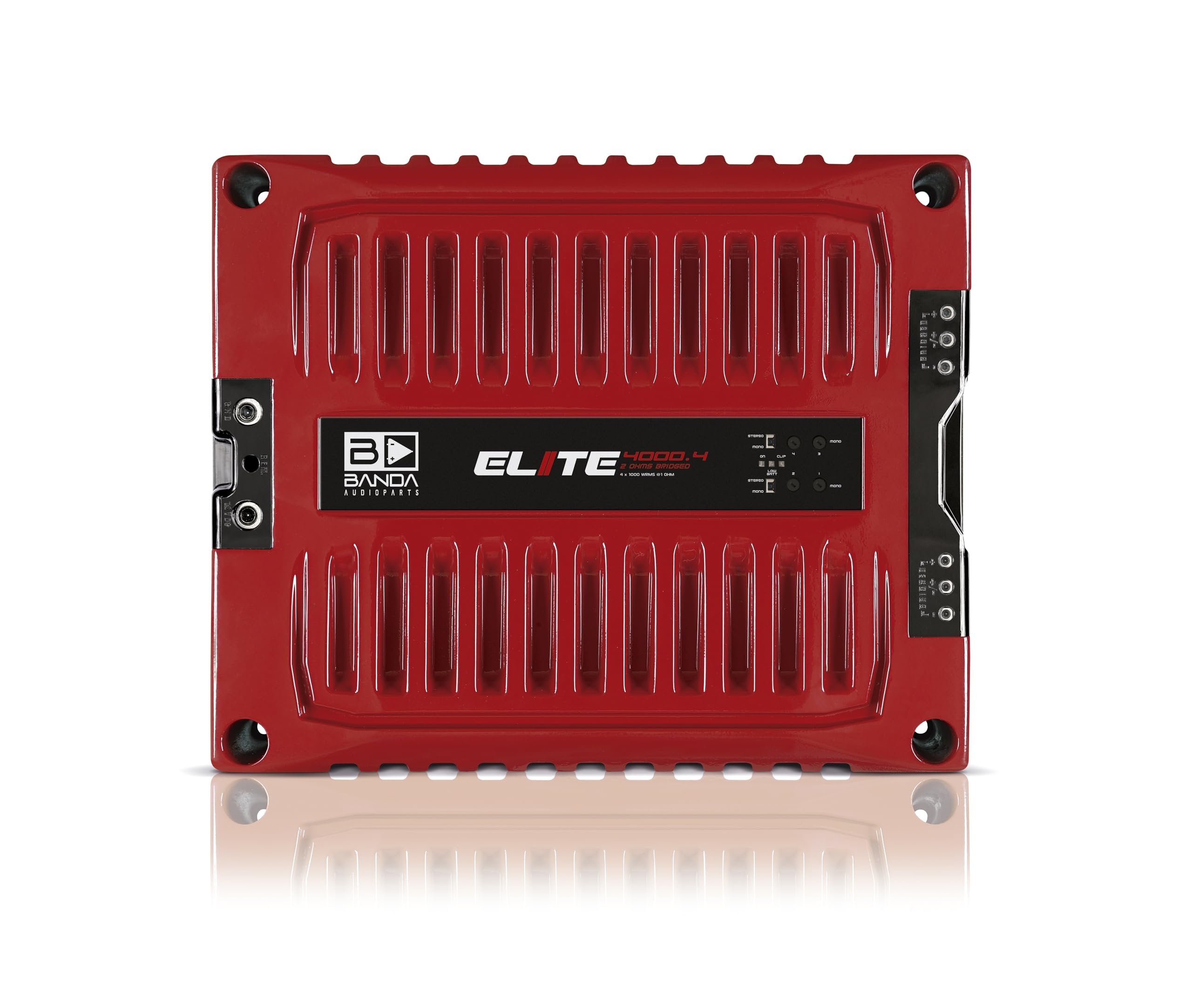 BANDA Audioparts ELITE4000.41OHMRED 4-Channel 1000 Watts Max @ 1 Ohm Vehicle Bass Car Audio Amplifier with Subsonic Filter & Low Pass Filter Stable LED Indicators, Red - 4000.41OHMRED