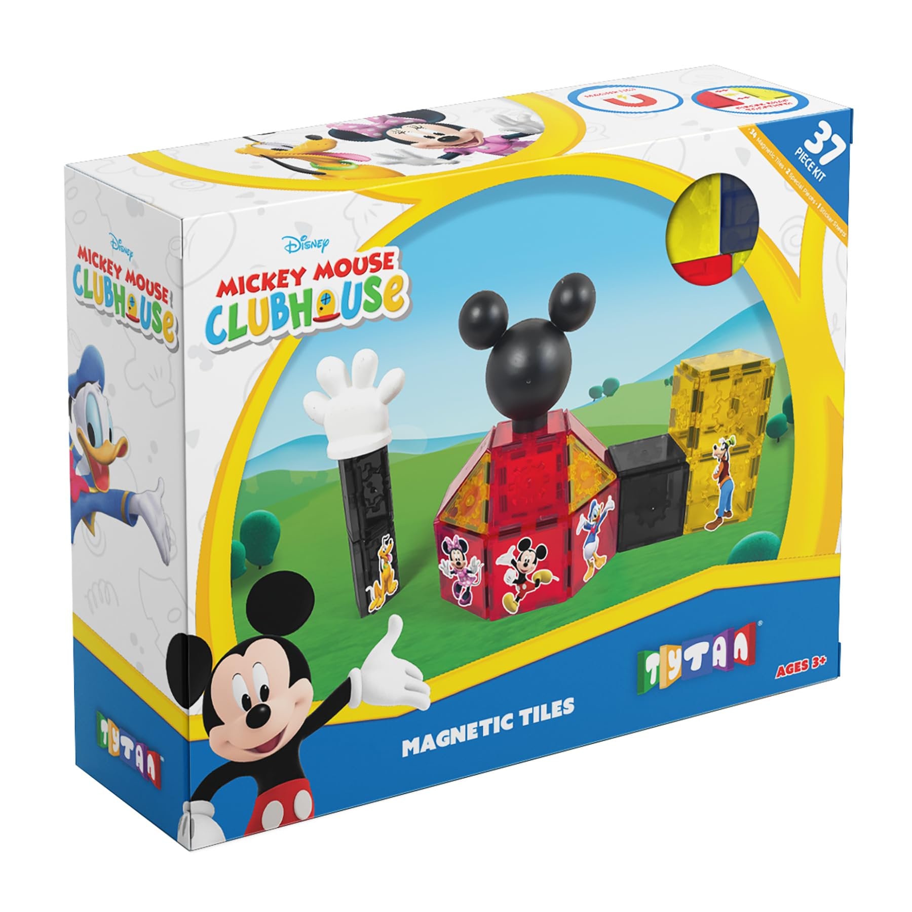 Tytan Toys Official Disney Mickey Mouse Toy Clubhouse Magnetic Tile Set, 37-Piece STEAM Building Toy for Kids 3+, Mickey Mouse Clubhouse Toys Educational Playset with Friends Figures