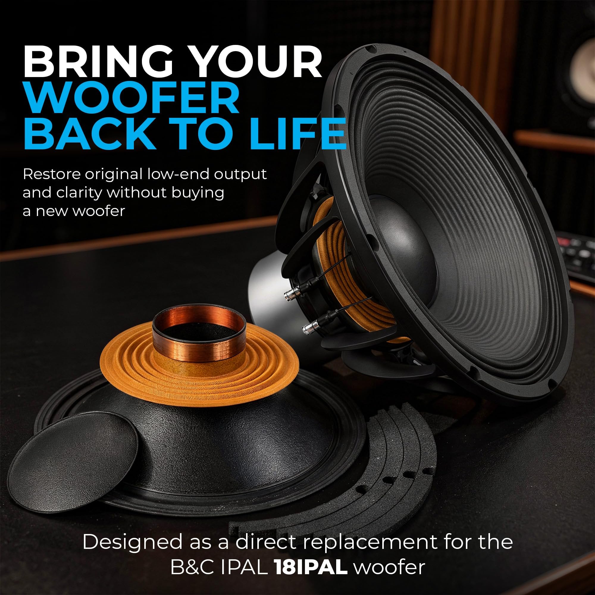 B&C 18-Inch Speaker Recone Kit, Waterproof Cone, 2 Ohm Replacement Recone Kit for IPAL 18IPAL Woofer, High Power Speaker Recone Kit for Pro Audio, Touring Systems