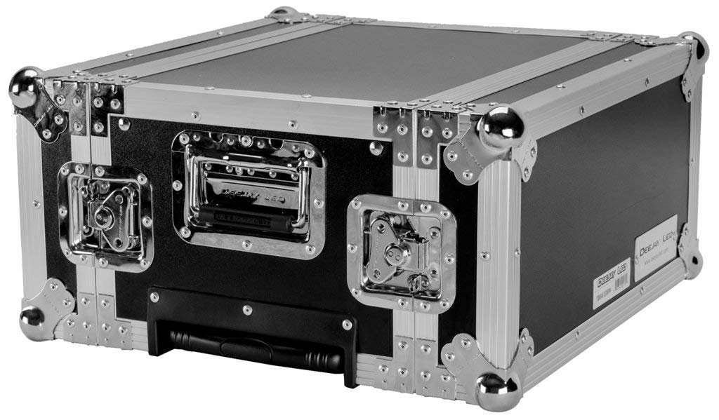 Flight Road 4u Deluxe Amplifier Rack Case With Pull-out Handle And Wheels (Black) Laminated 3/8" Plywood Case And 14" Body Depth Made To Transport Professional Effects Equipment DEEJAY LED TBH4UEDHW