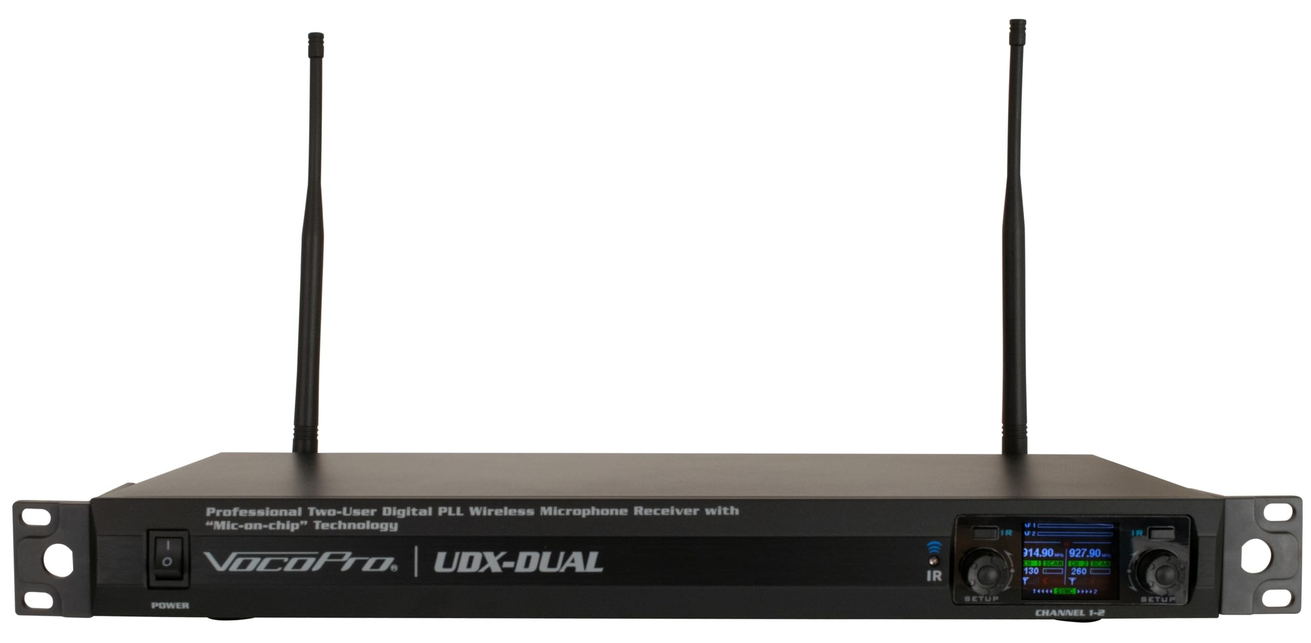 VocoPro Microphone System, XLR, Two-User Digital PLL Wireless Mic Receiver (UDX-Dual)