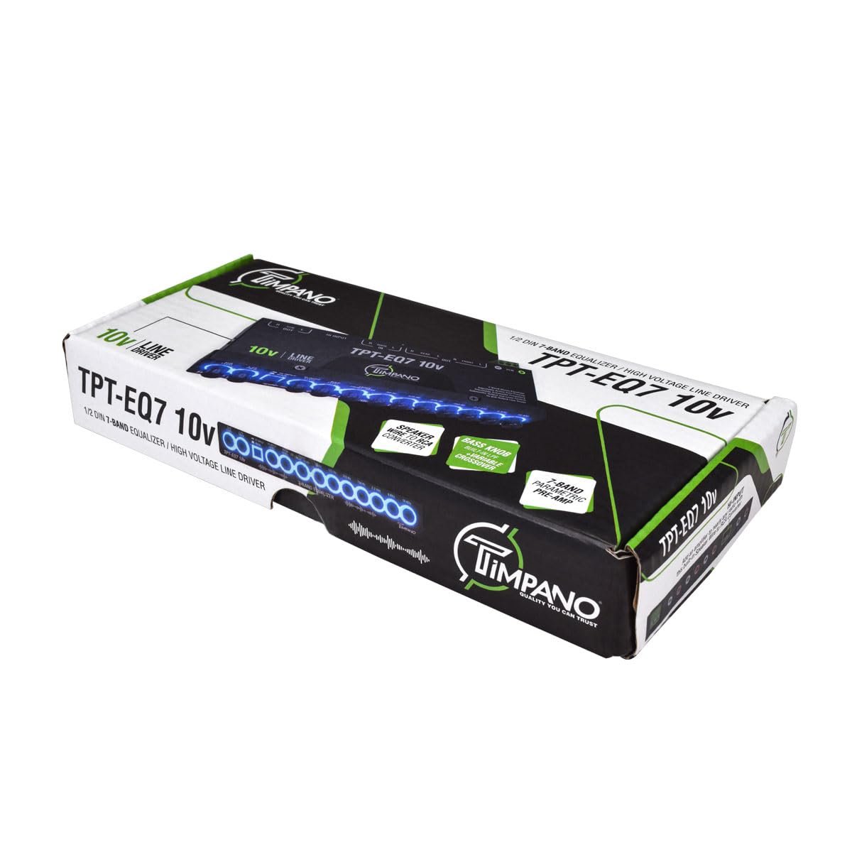 Timpano 7 band equalizer TPT-EQ7 10V High Voltage Line Driver 6 Channel RCA Output and Subwoofer Control and Crossover 1/2 Din Graphic Car Audio Eq with High Level Input
