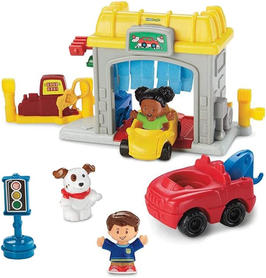 Fisher-Price Little People Road Trip Ready Garage - FWB90 ~ Includes Figures, Car wash, Tow Truck, Car, Traffic Light, and Gas Pump