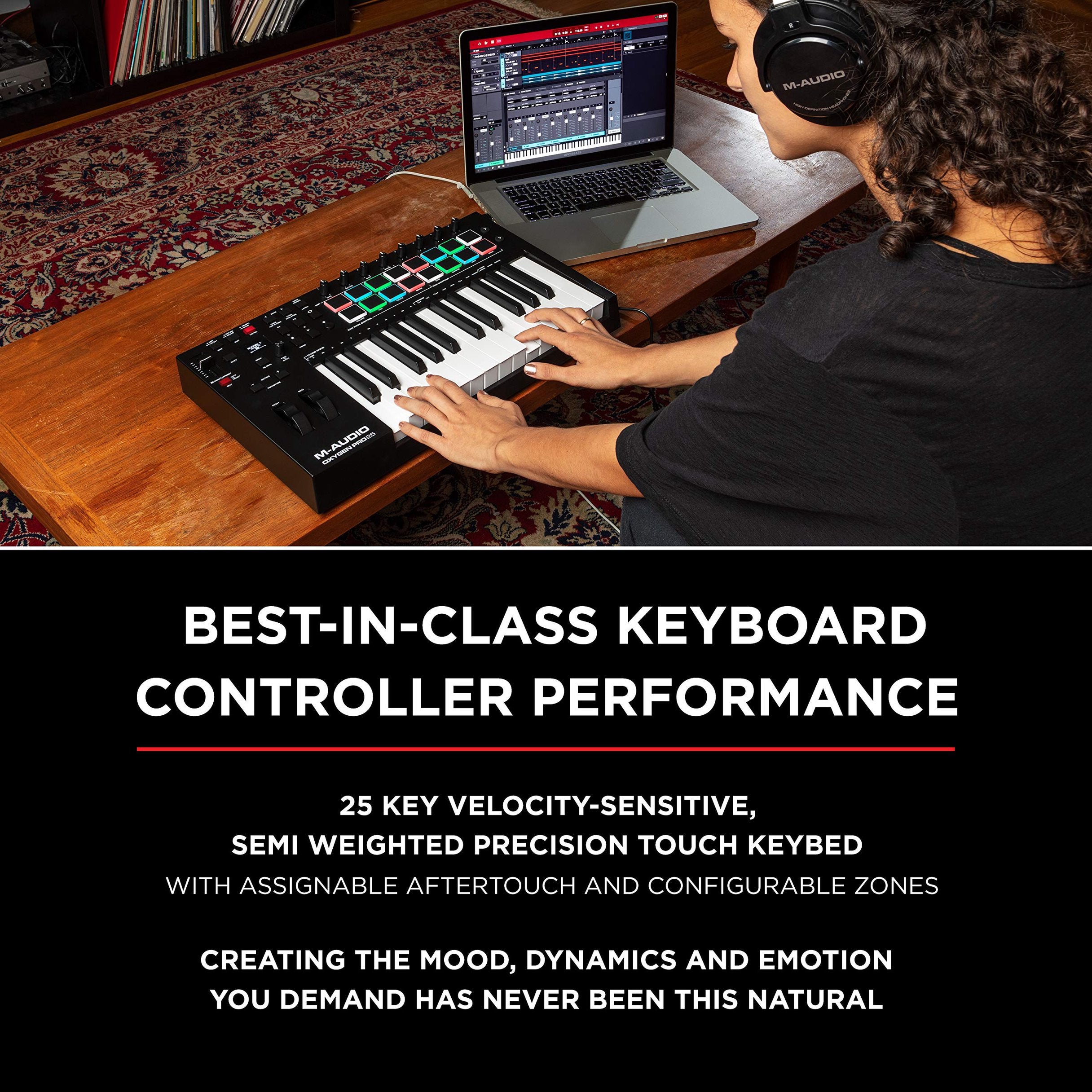 M-AUDIO Oxygen Pro 25 Key USB MIDI Keyboard Controller With Beat Pads, MIDI-assignable Knobs and Buttons, and Native Instruments Sound Package (NKS Integration)