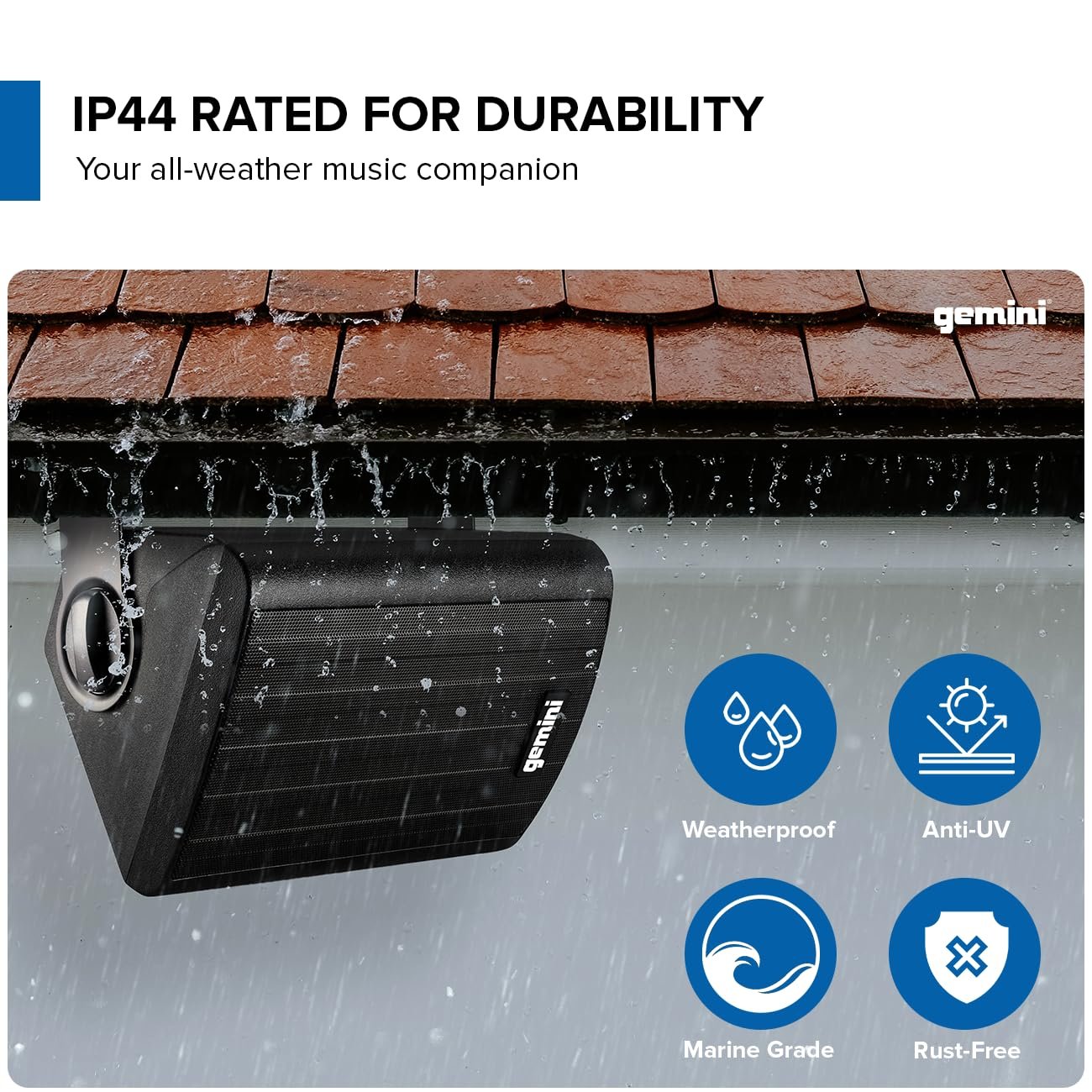 Gemini Sound GHSI-W400BT-PR-BLK 4" Inch Powerfull Bass Woofer 100 Watt Peak Power Waterproof Bluetooth Wall & Ceiling Mount Wired Speakers Pair - Easy Daisy Chain for Home Outdoor Pool & Patio, Black