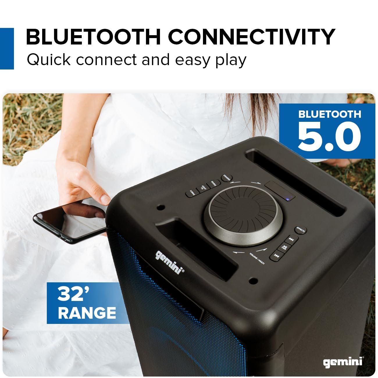Gemini Bluetooth Speaker 1000W with LED Light Show, Dual 8" Woofers, Mic & Guitar Inputs, TWS Pairing, USB/FM/Bluetooth Playback, 16 Hr Battery, Remote Control – Perfect for Parties & Events (GLS-880)