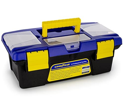 GOODYEAR - 13 Inch Small Tool Box with [Removable Side Comportment], Plastic Box with Handle, Tool Organizer Storage Box, Removable Inner Tray, Lightweight & Easy to Carry, Mini Toolbox