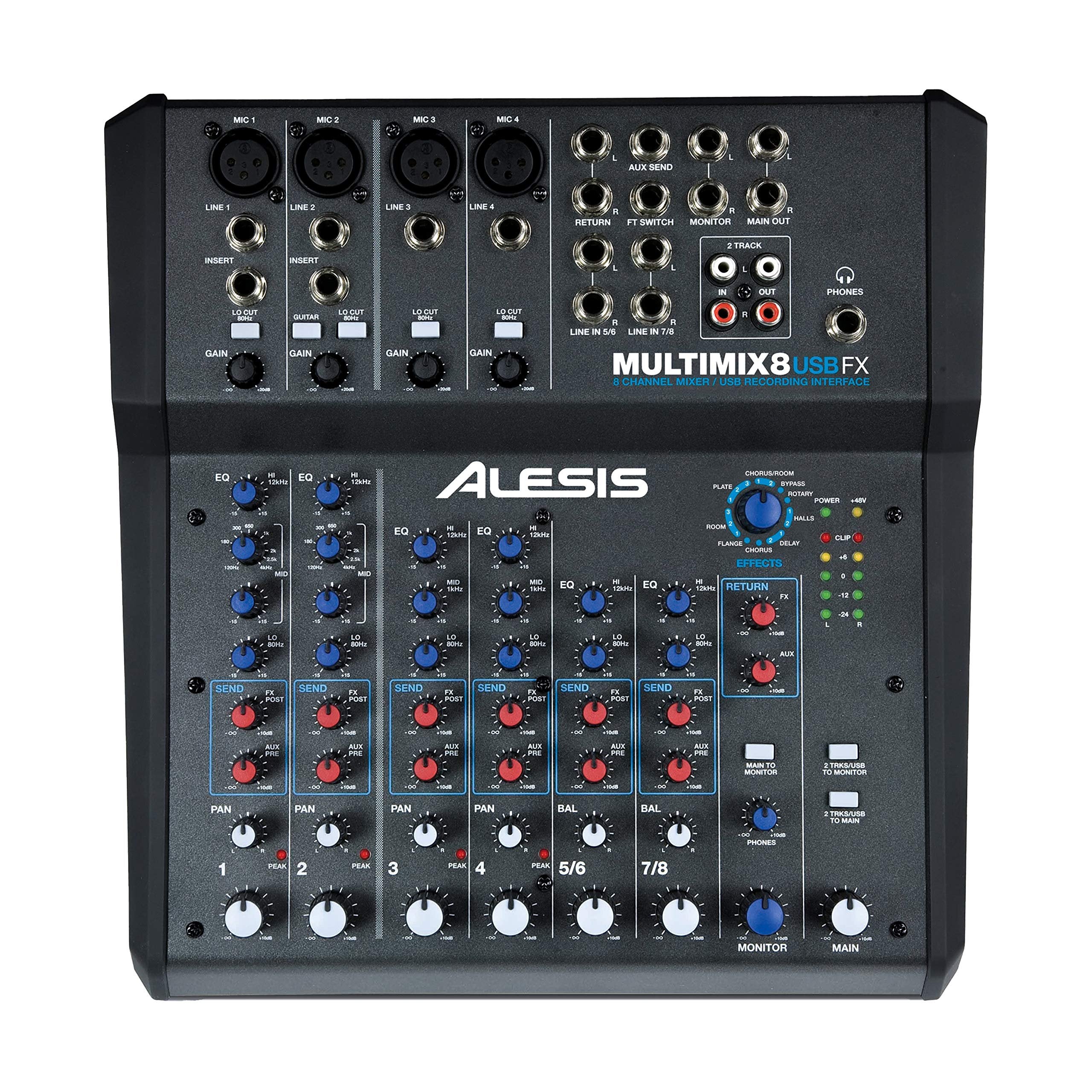 Alesis MultiMix 8 USB FX – 8 Channel Compact Studio Mixer with Built In Effects & USB Audio Interface for Live Sound and Home Studio Recording