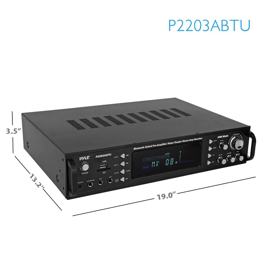 Pyle 4-Channel Bluetooth Home Power Amplifier - 2000 Watt Audio Stereo Receiver w/ Speaker Selector, AM FM Radio, USB/ SD Card Reader, Karaoke Microphone Input - Home Entertainment System