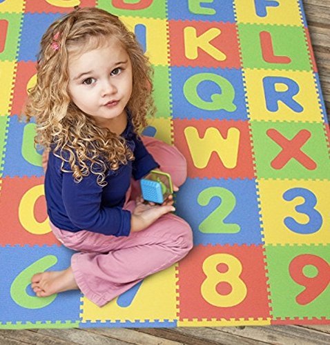Tadpoles Soft EVA Foam 36 Piece ABC Playmat Set, Multi/Primary, 74x 74 (36 Sq Feet)