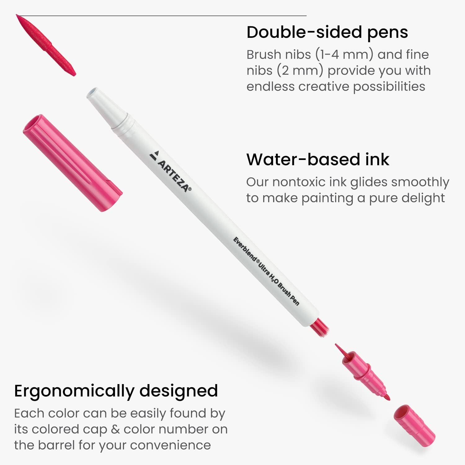 ARTEZA Dual Tip Brush Pens, 12 Pastel Colors, Watercolor Calligraphy Markers, Nylon Brush and Fine Tip, Water-Based Ink